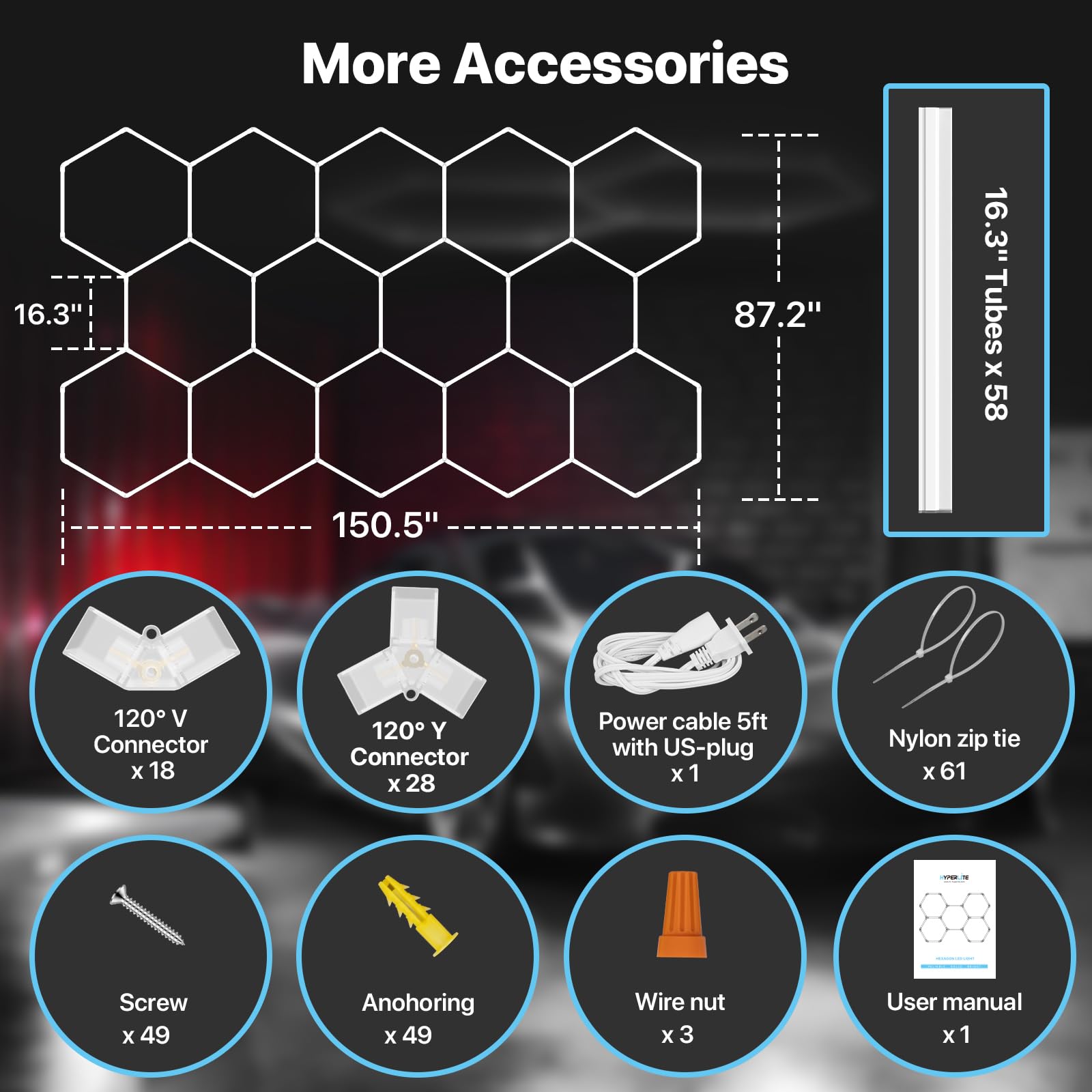 HYPERLITE Gen 2 Hexagon LED Lights 399W 39900LM, 14 Grids, 6500K, White, Easy Install for Garage, Gym, Workshops,