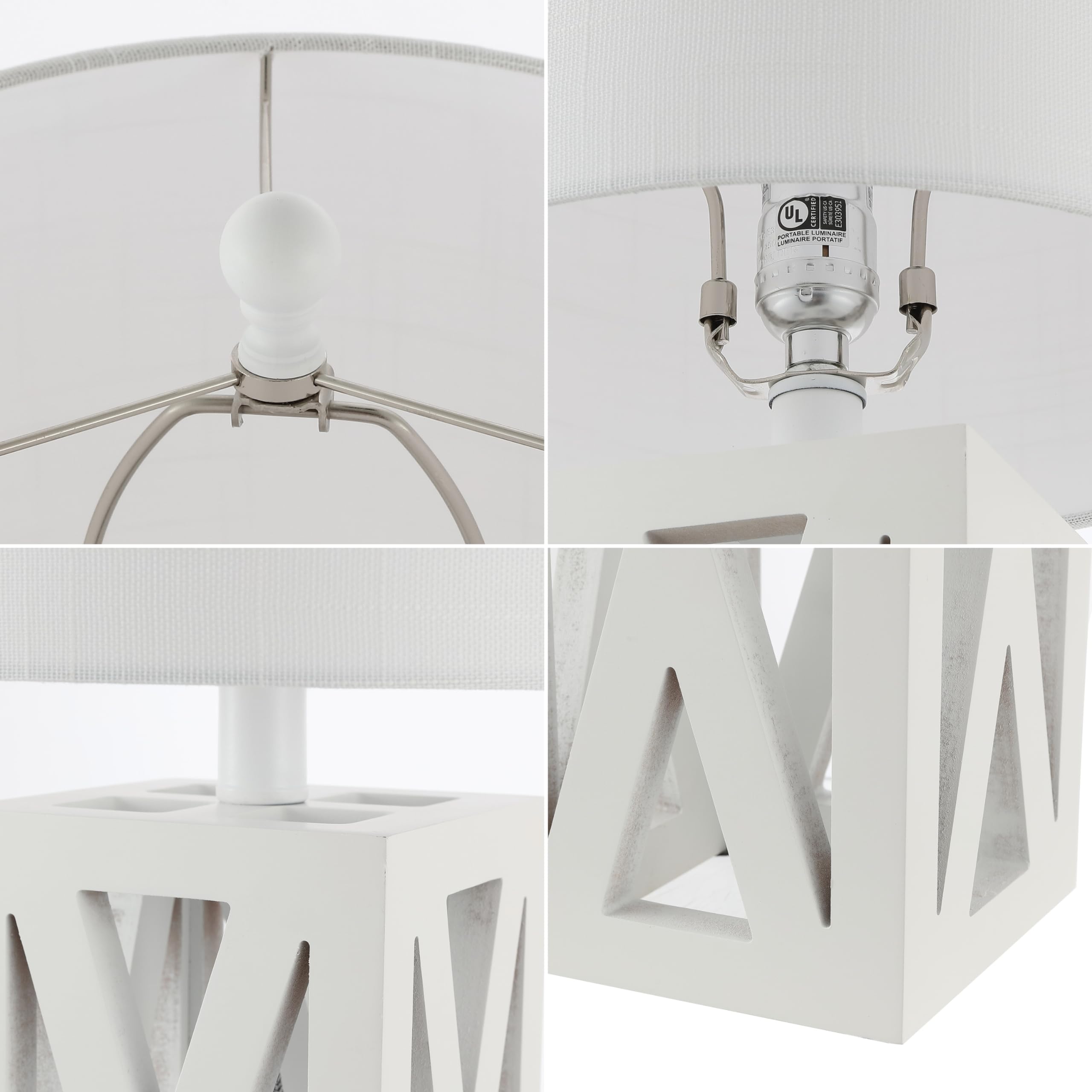JONATHAN Y Wood LED Table Lamp Set of 2, 21.5in White, Rustic Farmhouse, Model JYL1062B-SET2