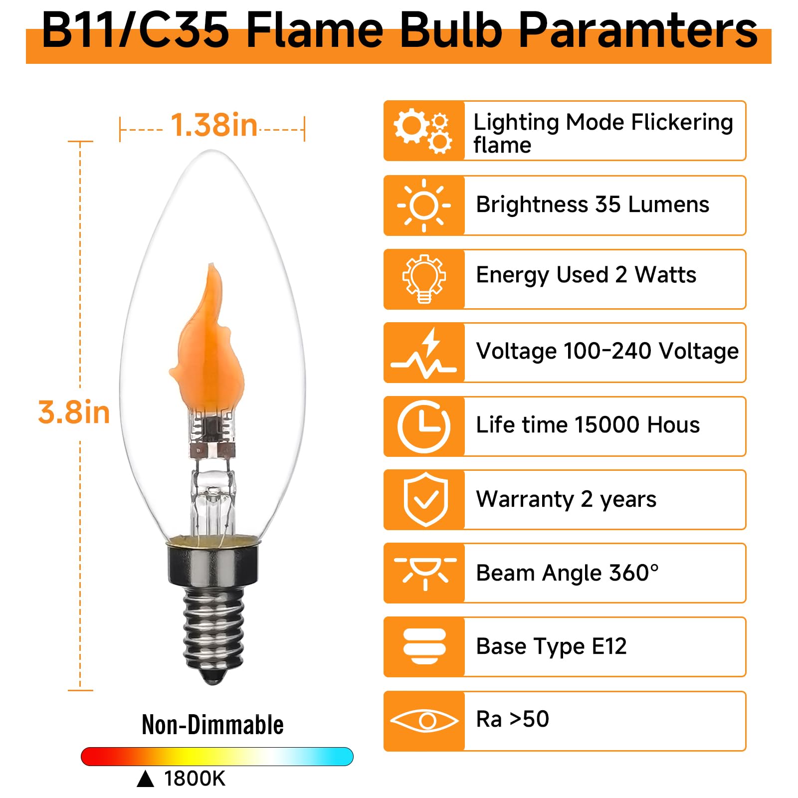Xiaokalami C35/B11 Led Flame Effect Light Bulb E12 Flickering Candle Light Bulbs For Holiday Gifts Home Hotel Bar Party Decoration Non-Dimmable 6Pack