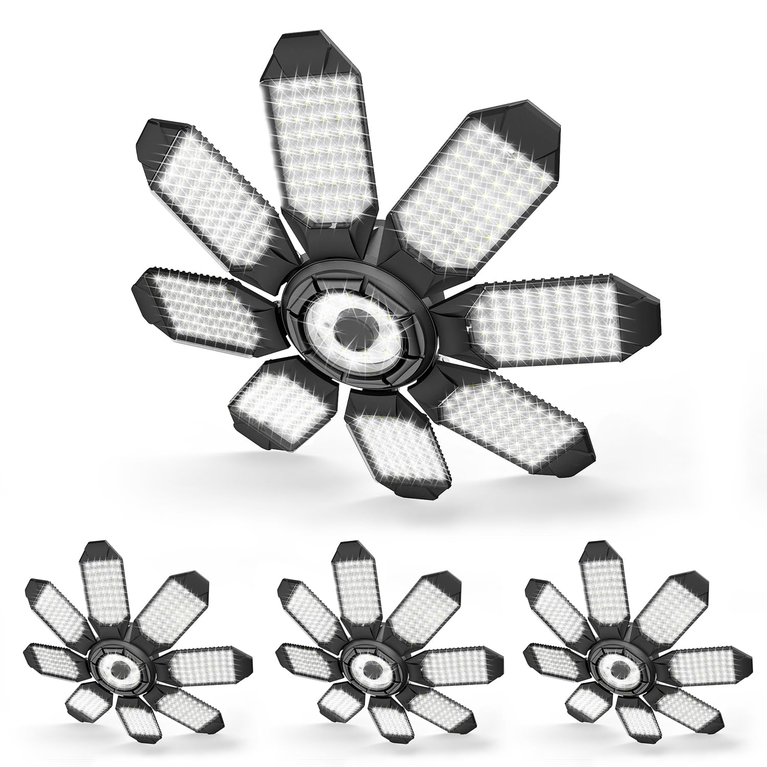 POLARPRA Garage Light - 80000LM Super Bright 6500K Garage Lights Ceiling Led w/ 8 Deformable Panels Compatible for E26/E27 Garage Light Socket Applicable for Garage Barn Warehouse Attic - 4Pack