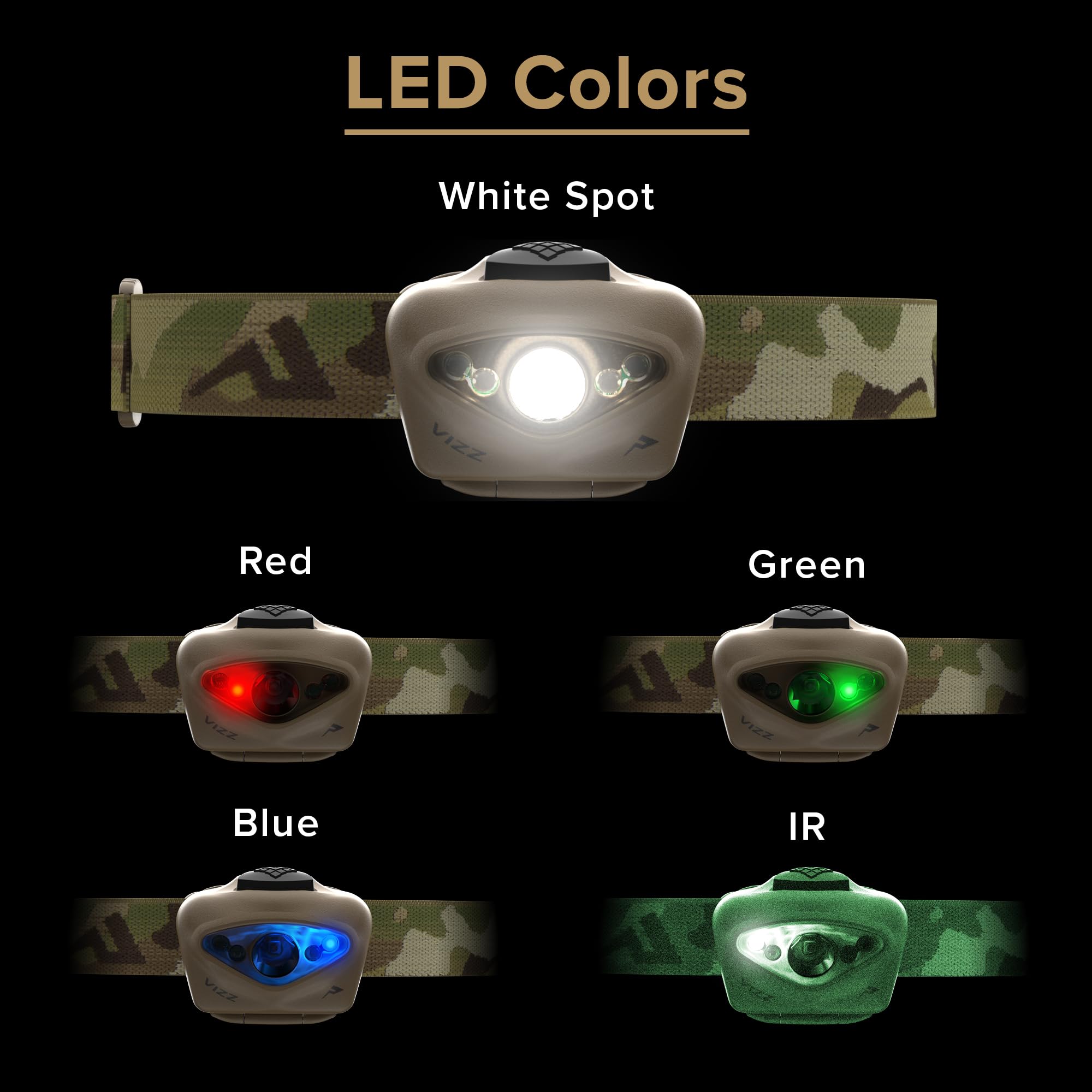 Princeton Tec Vizz Headlamp 550 Lumen LED, IPX7 Water Resistant, One Size, Multicam, Model VIZZ-TAC-MC