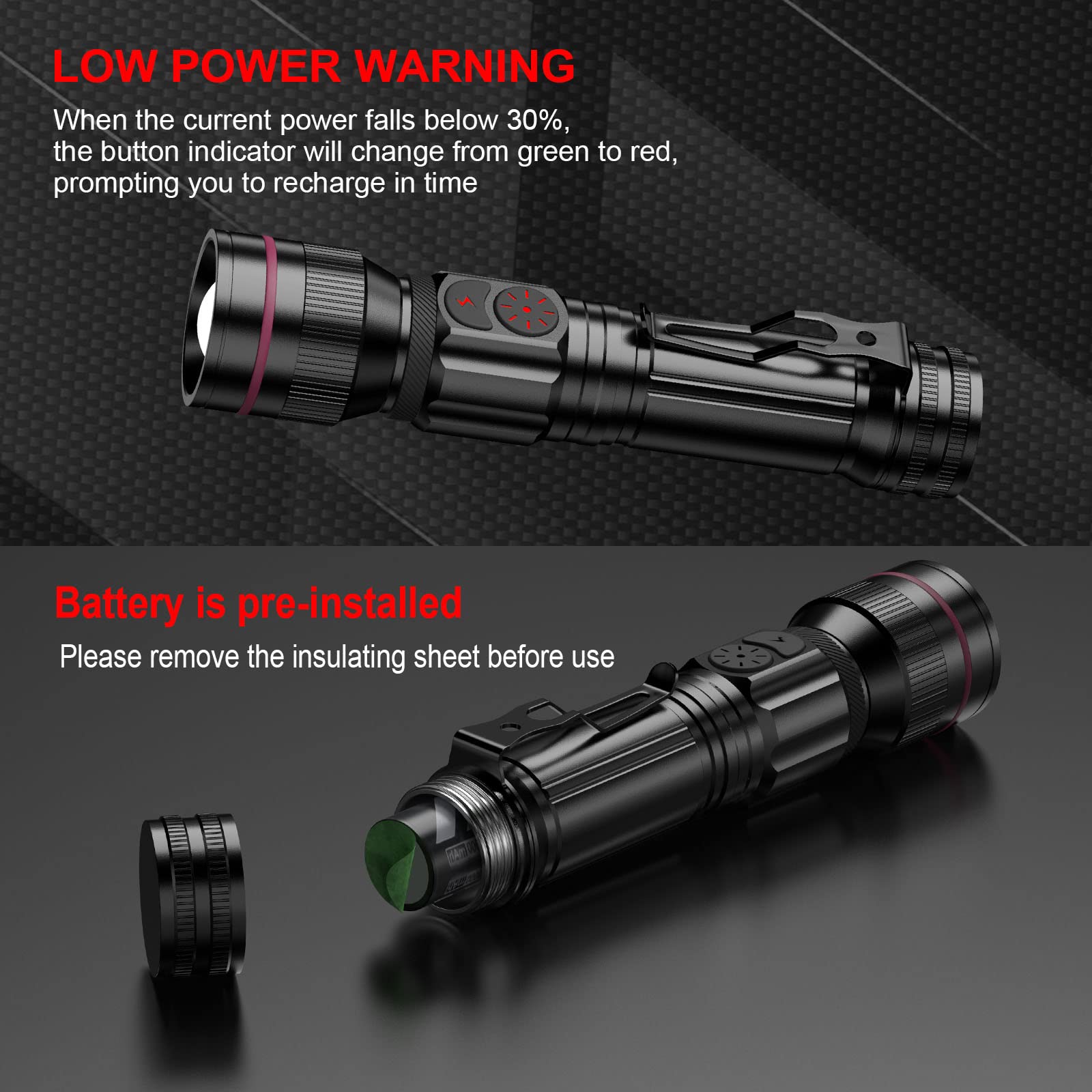 Wdtpro Rechargeable Flashlights (Battery Included), Led Tactical Flashlight With Clip, Portable Dual-Switch, 1500 High Lumen Sup