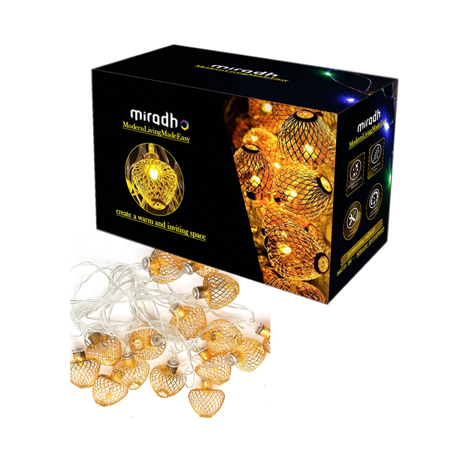 MIRADH String Lights Moroccan Ball Multicolor 11ft 16LED Globe Fairy String Light Orb Lantern Christmas Lighting for Diwali, Out