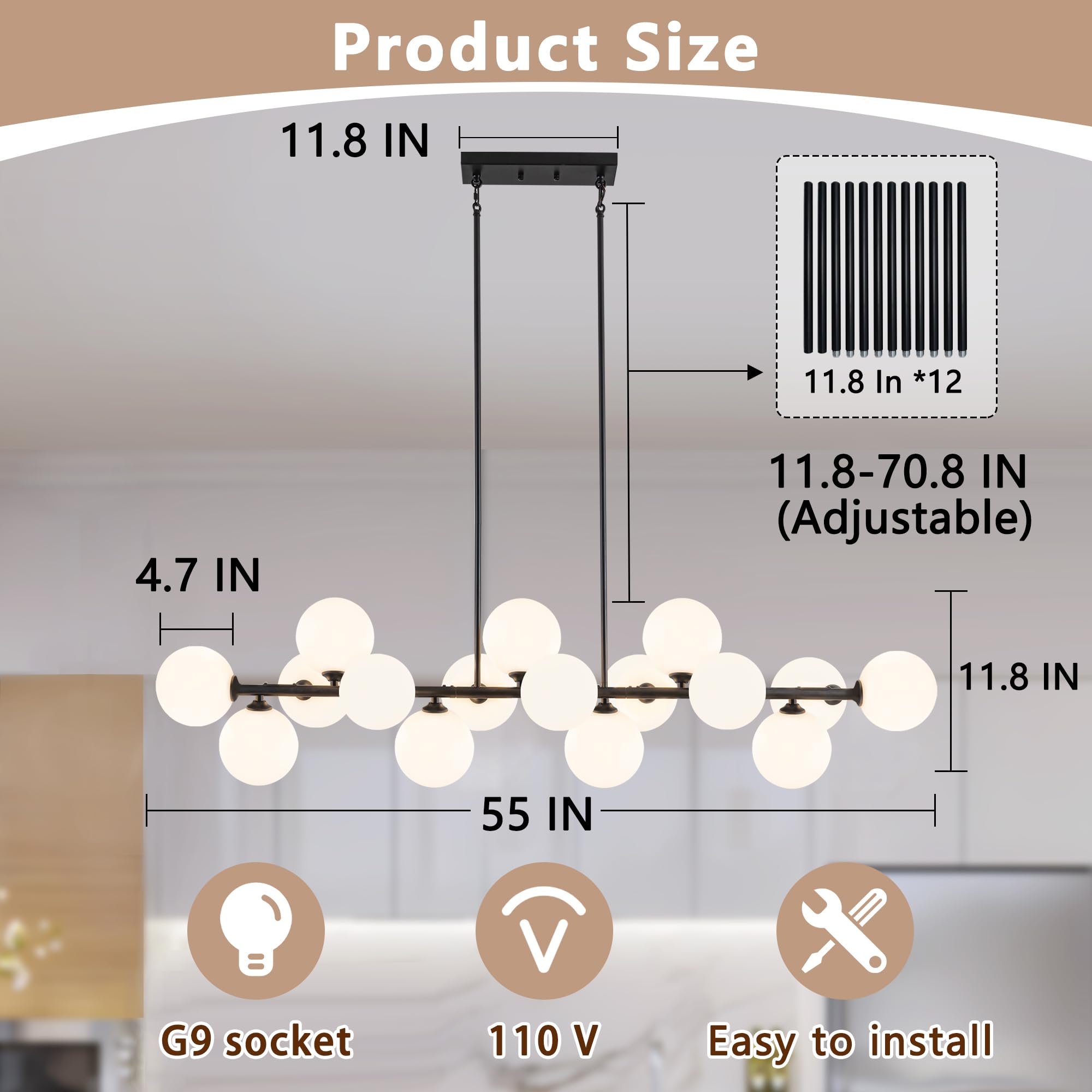 Farmhouse Chandeliers For Dining Room Large Pendant Lights Kitchen Island Lighting 16-Light Modern Sputnik Chandeliers With Milk
