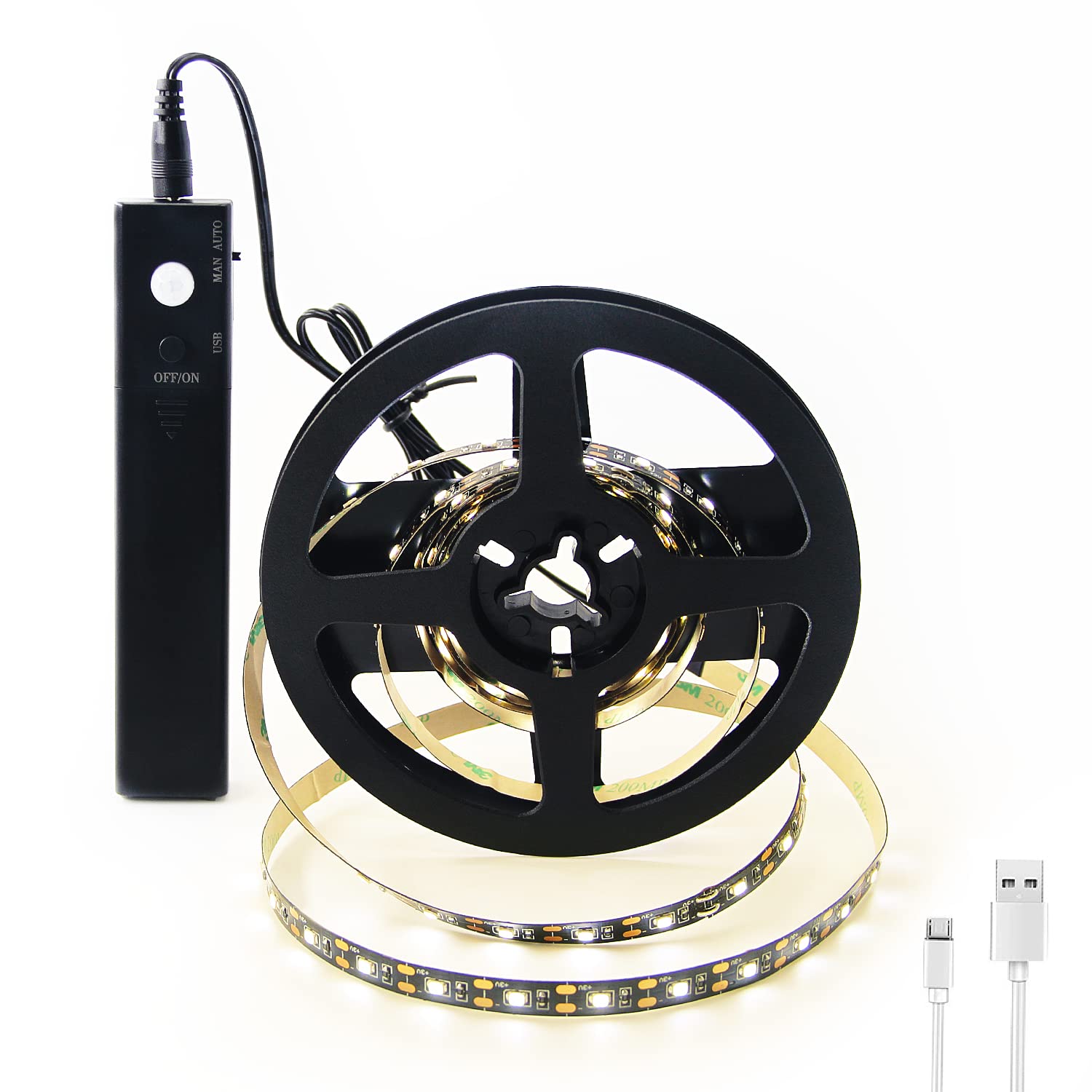 VST LED Strip Light, 6.56ft Motion Sensor Tape Light, 3000K Warm White, Battery Operated, Black, Model BT13