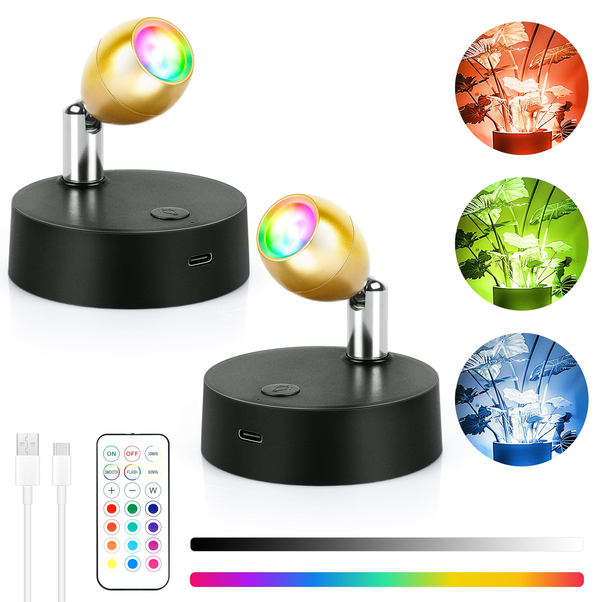 Wireless SpotLight Indoor with Remote, 13 RGBW Uplights Indoor with Rechargeable Battery Operated, LED Accent Light with Timer&D