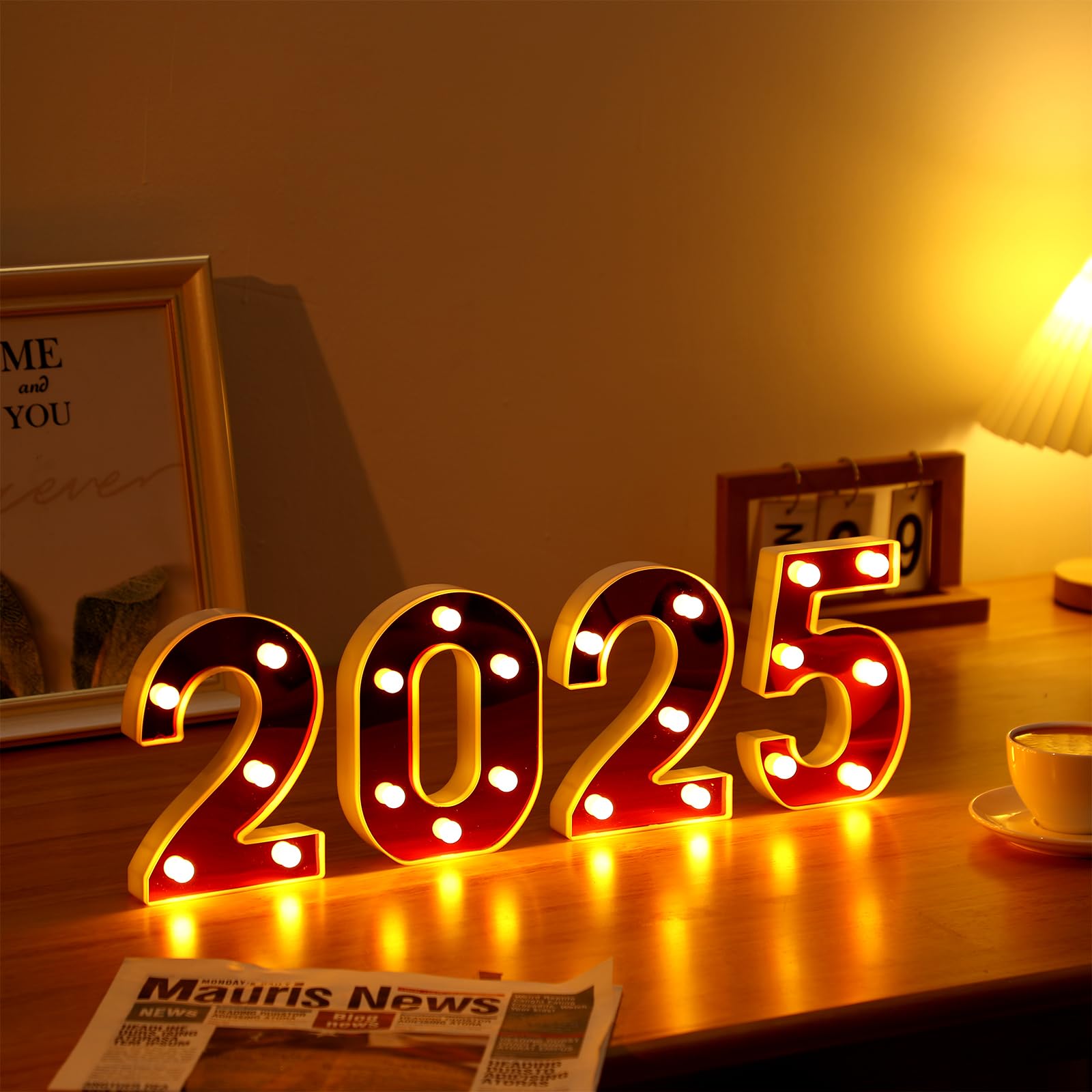Coume LED Number Sign 2026, Red Plastic Marquee Light for Christmas, New Year, Wedding & Birthday Parties, Battery Operated