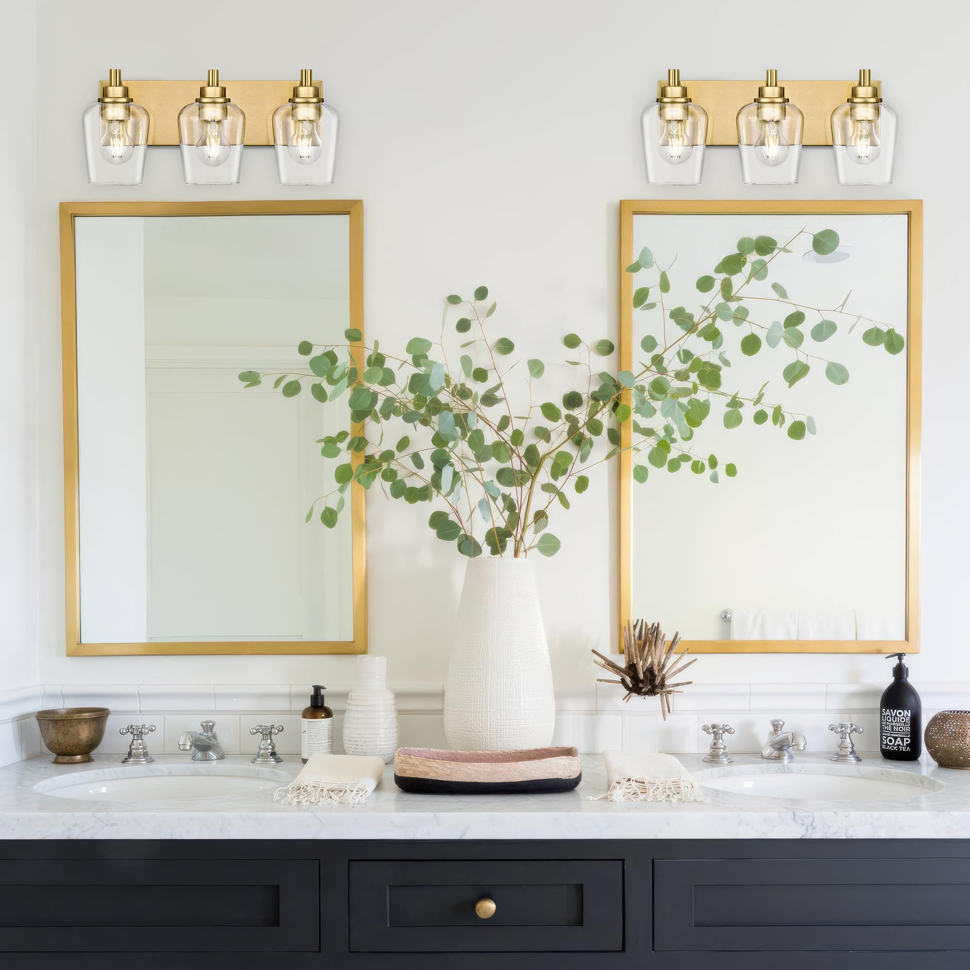Metwet Bathroom Light Fixtures  3-Light Modern Vanity Light With Clear Glass Wine Glass-Shaped Shade  Vanity Lighting Fixtures Over Mirror  Brushed Gold  Vl155-Bg-3