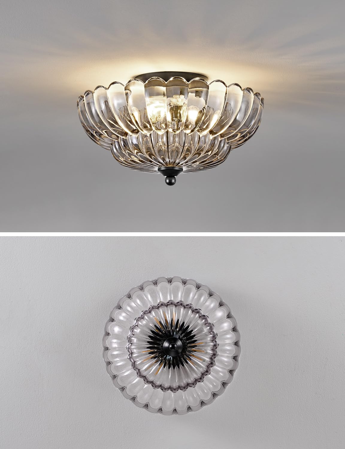 SIJINCHEN Semi Flush Mount Ceiling Light, 3-Bulb Modern Fixture, 11.8" Smoky Gray Glass, Model SJC-XDD06, Vintage Style for Bedroom/K