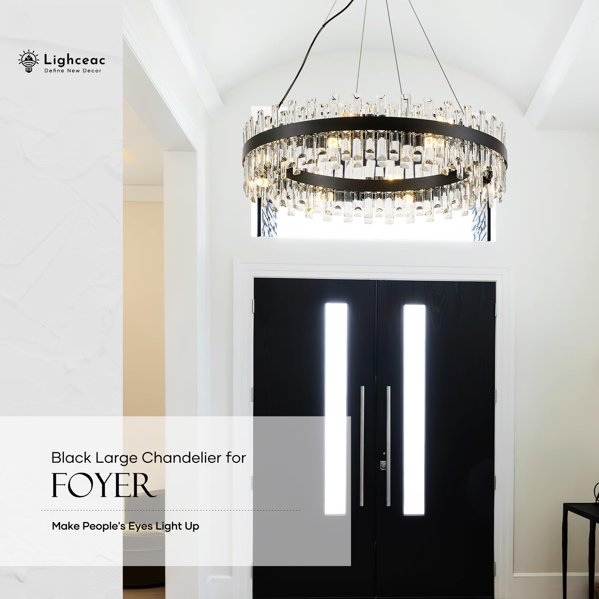 lighceac 31.9" Black Crystal Chandelier Light Fixtures, 16-Light Modern Pendant for Dining Room, Kitchen, Entryway, Model LX-2409-16B