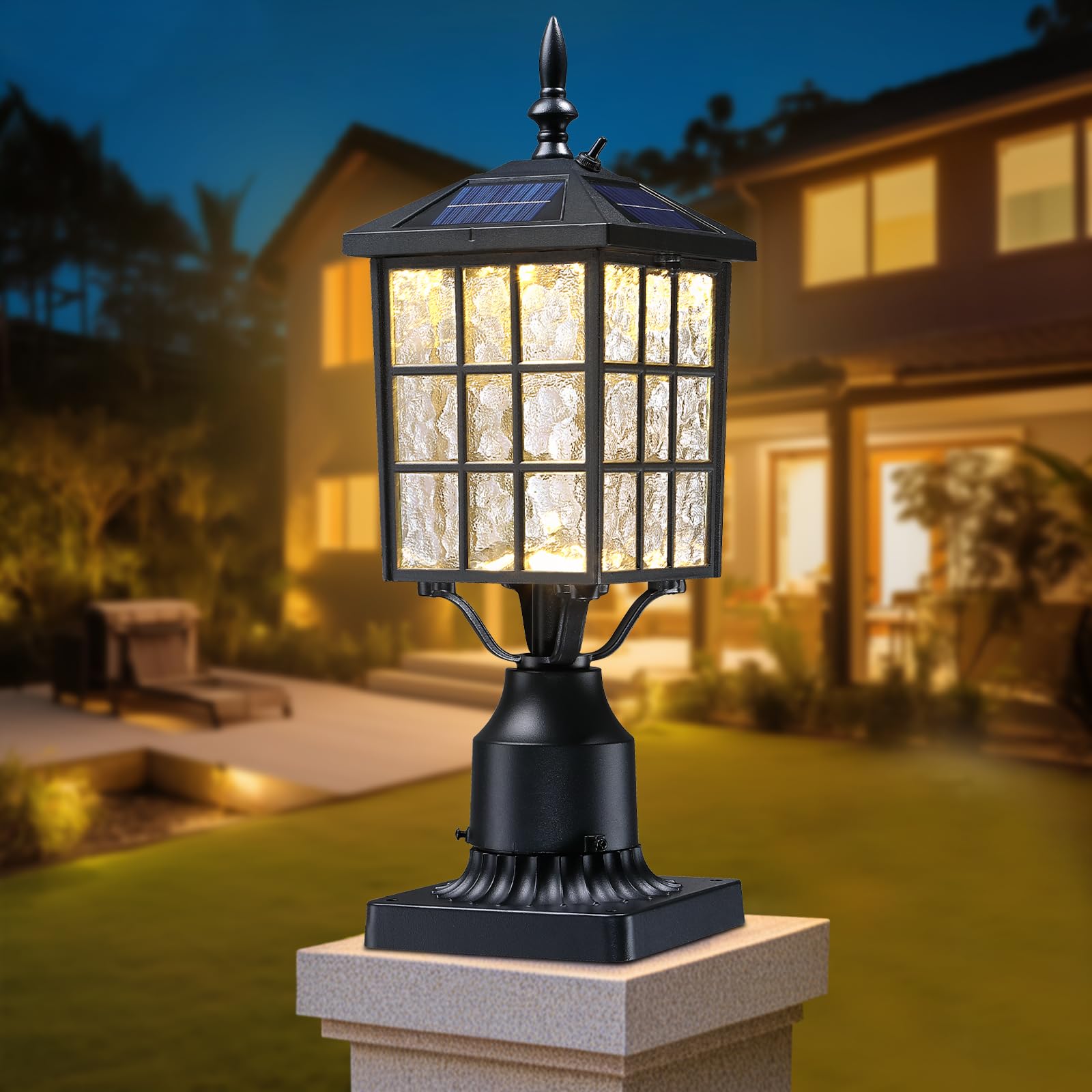 16.5 Solar Post Lights  Dusk to Dawn Outdoor Post Lights Solar Lamp Post Light  Black Lamp Posts Outdoor Lighting with Pier Mount Base  Waterproof Outdoor Light Post for Yard Garden Pathway  1 Pack