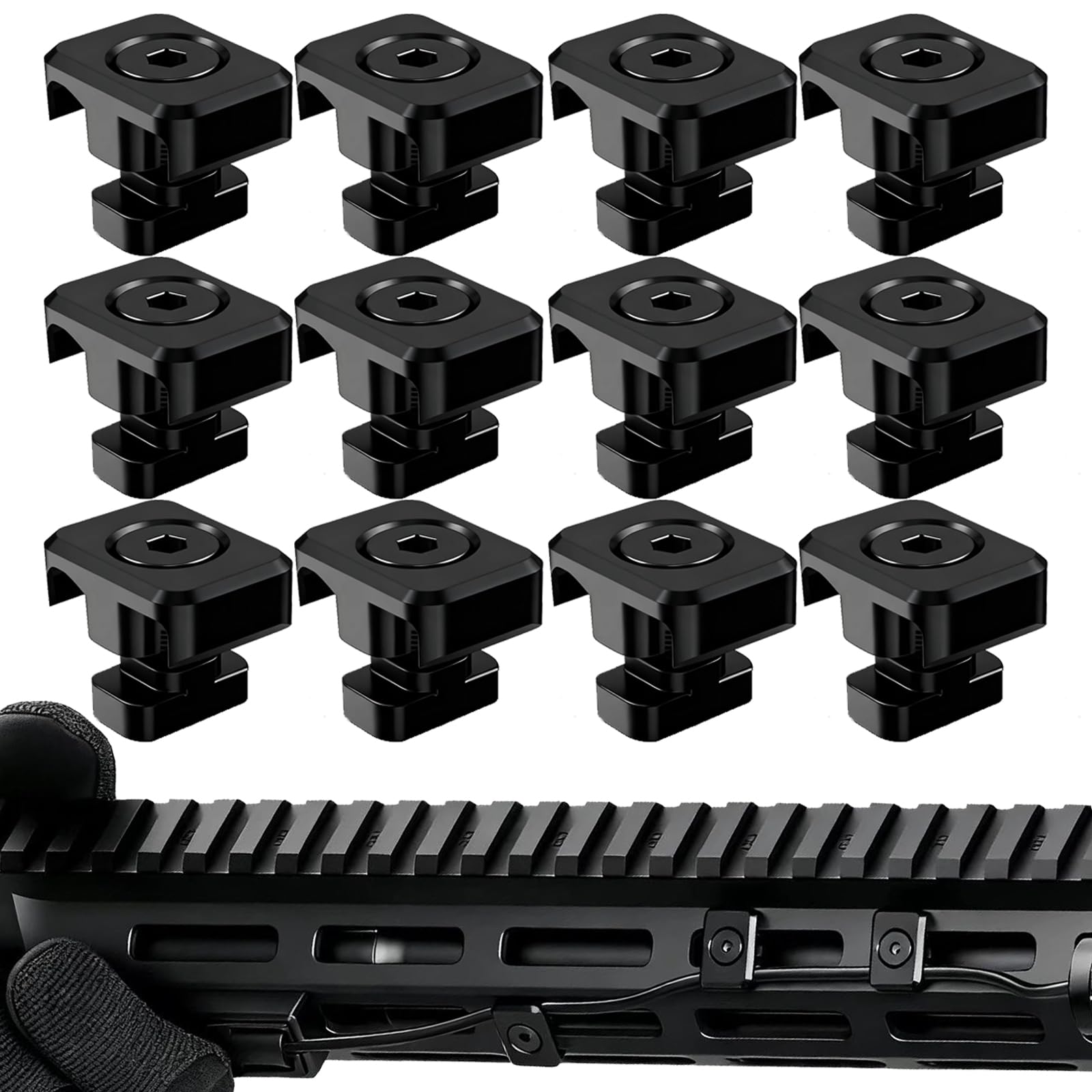 12 Pack M-Lok Cable Clips  Wire Management Clips for Picatinny Rail  Flashlight Pressure Switch Cable Holder Organizer for Sporting Equipment Accessories
