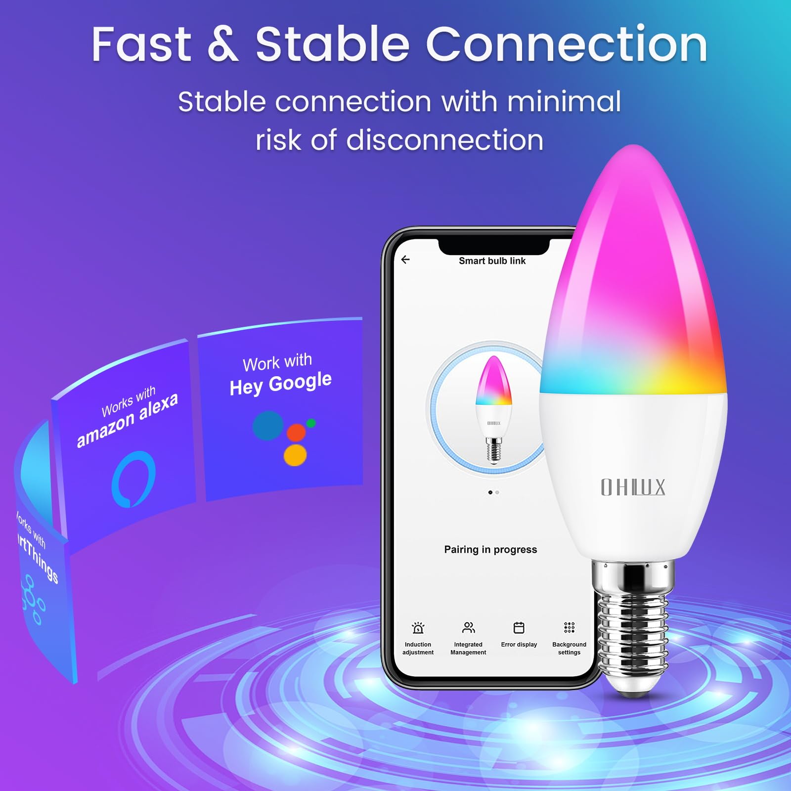 Ohlux Smart Candelabra Led Light Bulbs, 4W 40W Equivalent E12 Base, Compatible With Alexa Google Assistant, Color Changing Bulbs