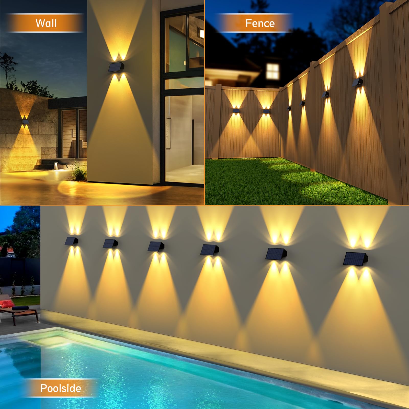 Solar Fence Lights,16Pack Solar Lights Outdoor Warm White + Rgb Up & Down Solar Wall Lights Waterproof 100 Lumens Dusk To Dawn S