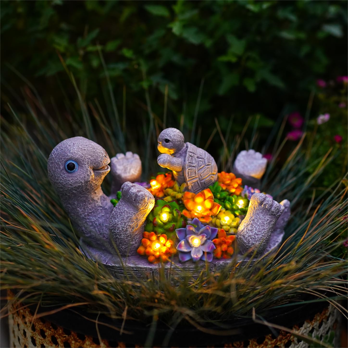 Pohabery Solar Turtle Figurines - Cute Resin Garden Decor With 8 Led Lights For Patio & Yard