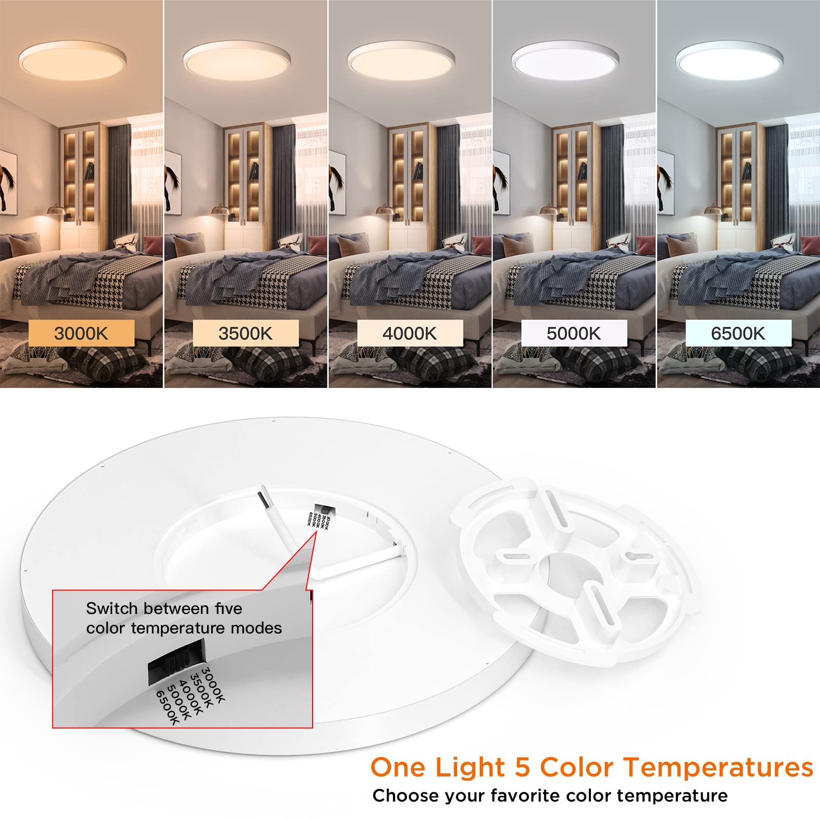 Taloya Flush Mount Light Fixture, 6 Pack Of 20W 12 Inch 5 Color Setting Options Led Ceiling Lamp For Bedroom Hallway Basement Cl