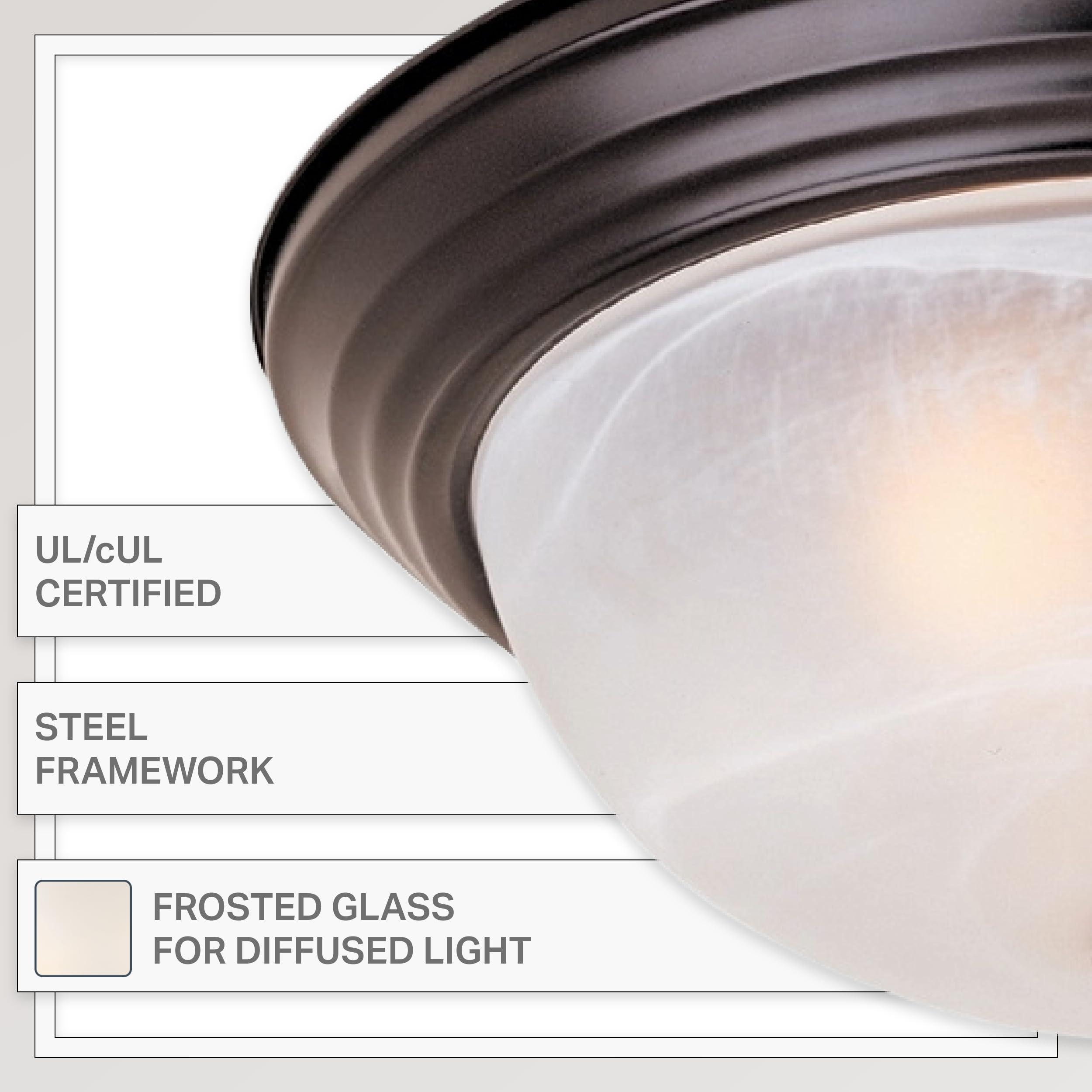 Designers Fountain 13 Inch, Modern 2-Light Flush Mount Ceiling Light Fixture, Alabaster Glass Shade, For Bedroom, Hallway, Indoor Room Lighting, Durable Steel, Easy Install, Bronze, 1257M-Orb-Al