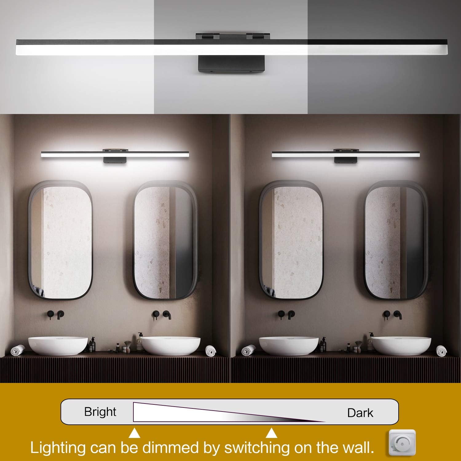 SOLFART Dimmable LED Vanity Light Fixture, 47.2 inch, Black, Aluminum & Acrylic, Model 8778-1200mm-6000K