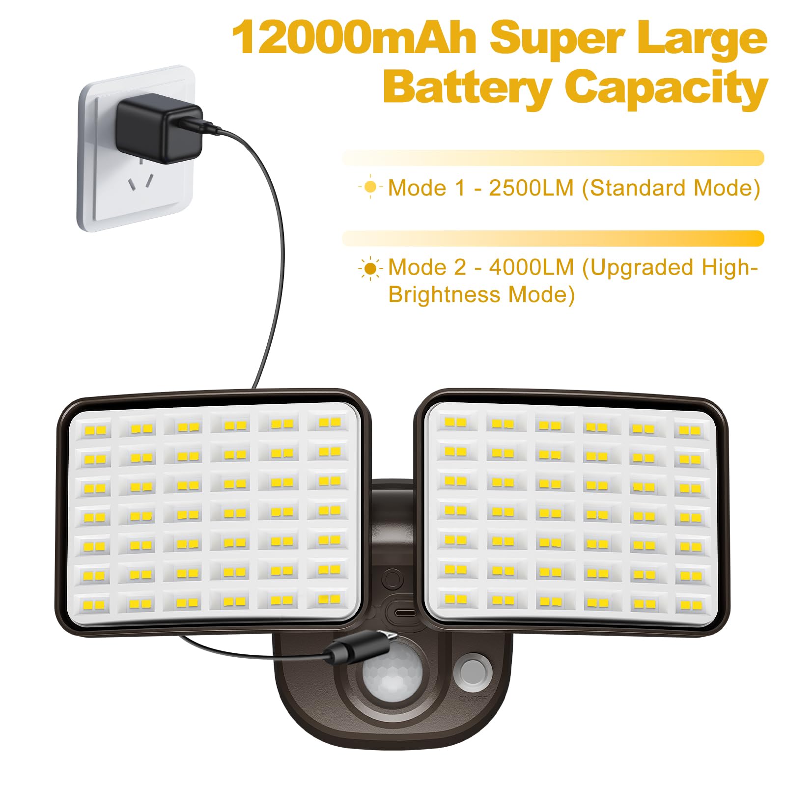 YTKIH Rechargeable Motion Sensor Light 2500LM/4000LM USB Charging LED Flood Light 1 Pack Brown Model SLF08168