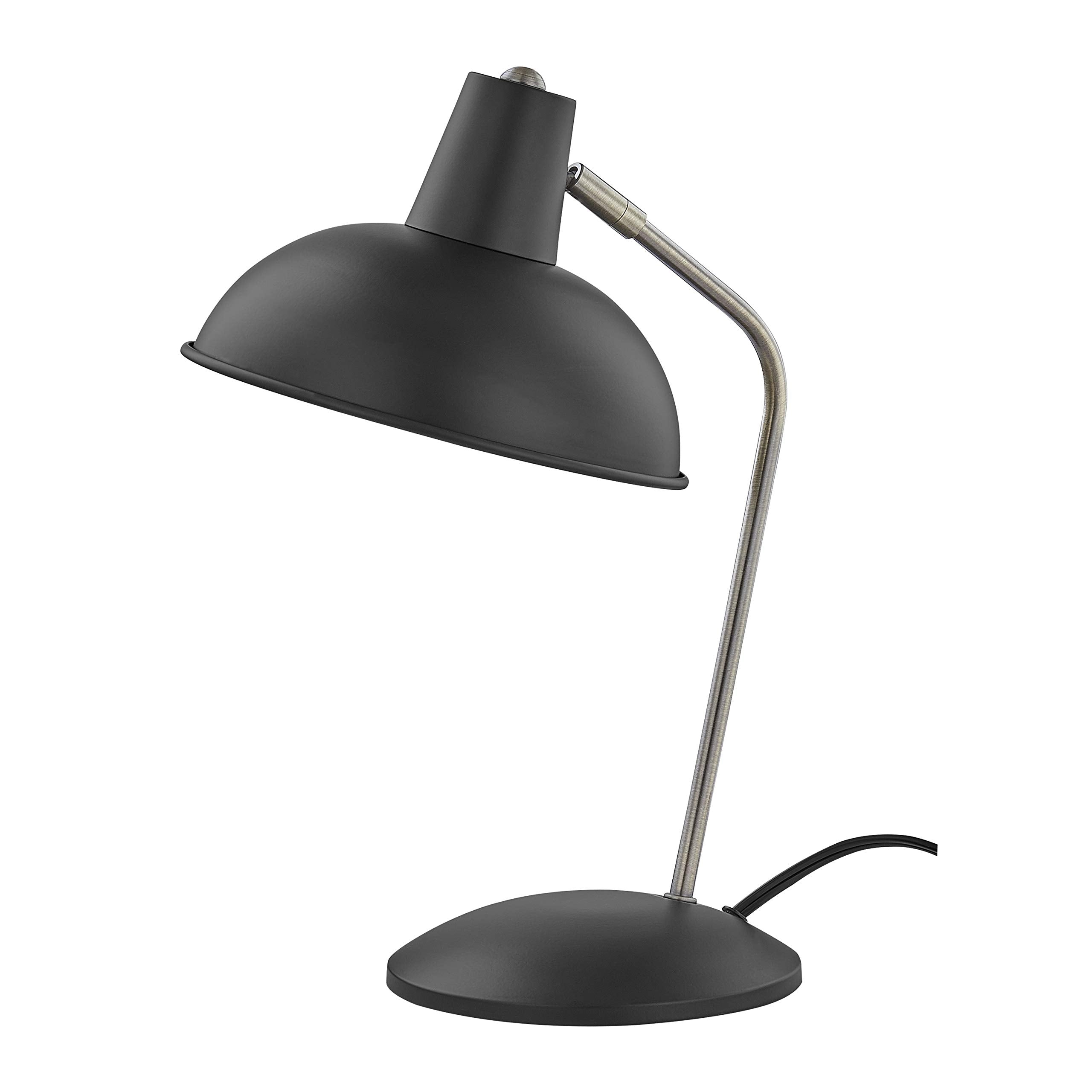 Light Society LS-T261-BK Retro Black Desk Lamp with Antique Brass Details, Mid Century Modern Design