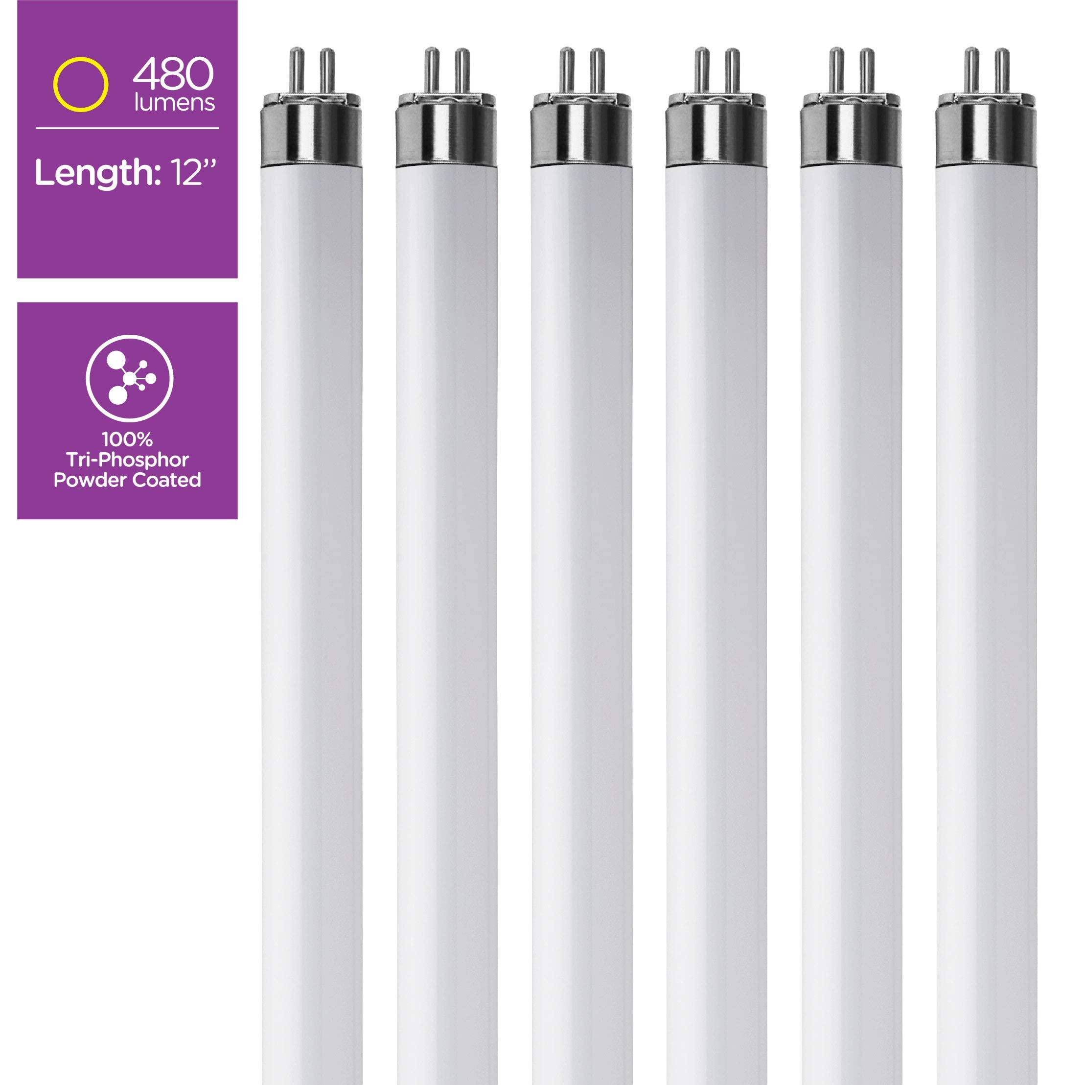 KOR T5 Fluorescent Light Bulbs 8W 12in 3000K Warm White Pack of 6 Model K25710 Copper