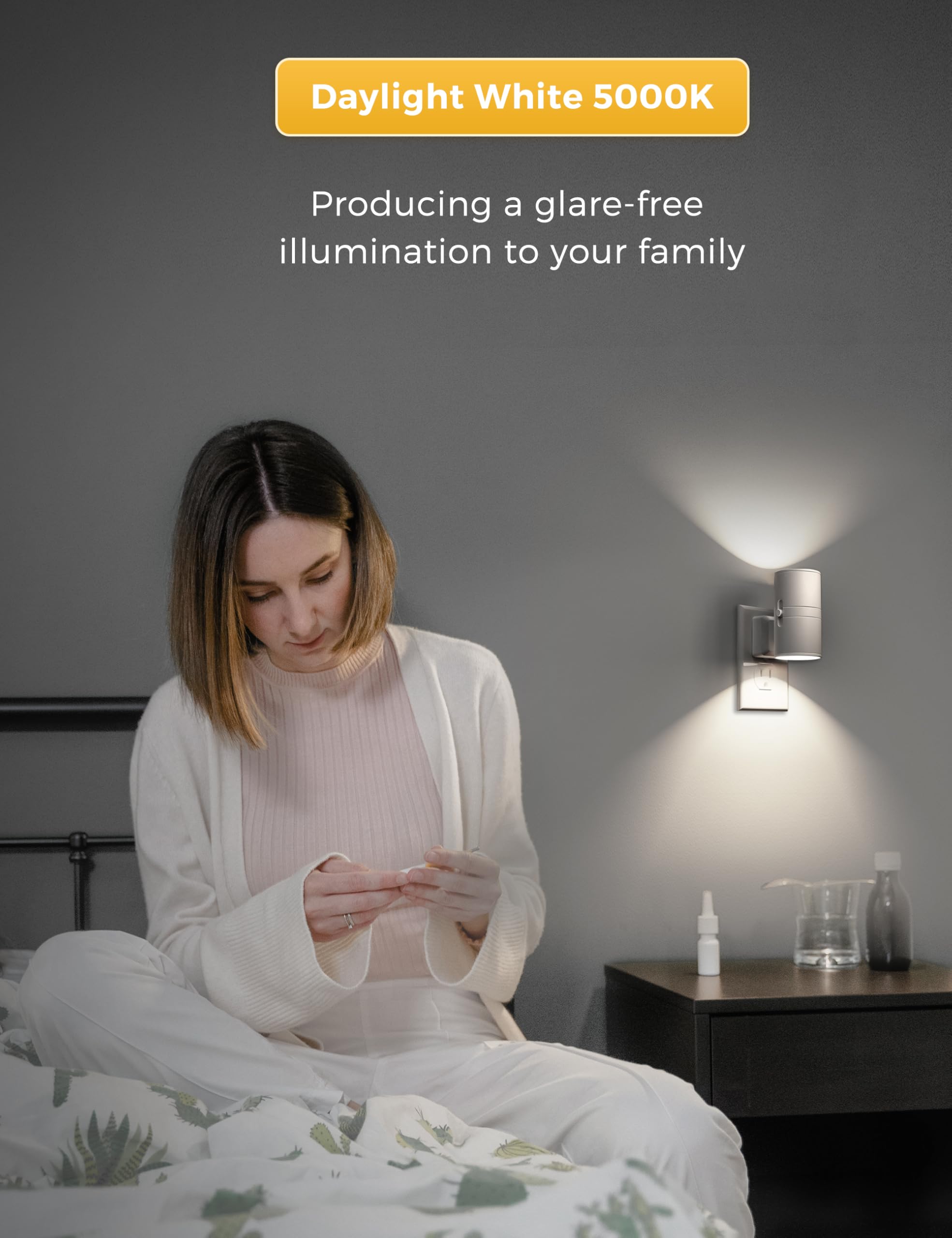 L Lohas Led Night Light, Bright Night Light, Night Lights Plug Into Wall, Daylight White, Dimmable Night Lights White Shade, Light Sensor, Decorative Night Lights For Hallway Bathroom Kitchen, 2 Pack