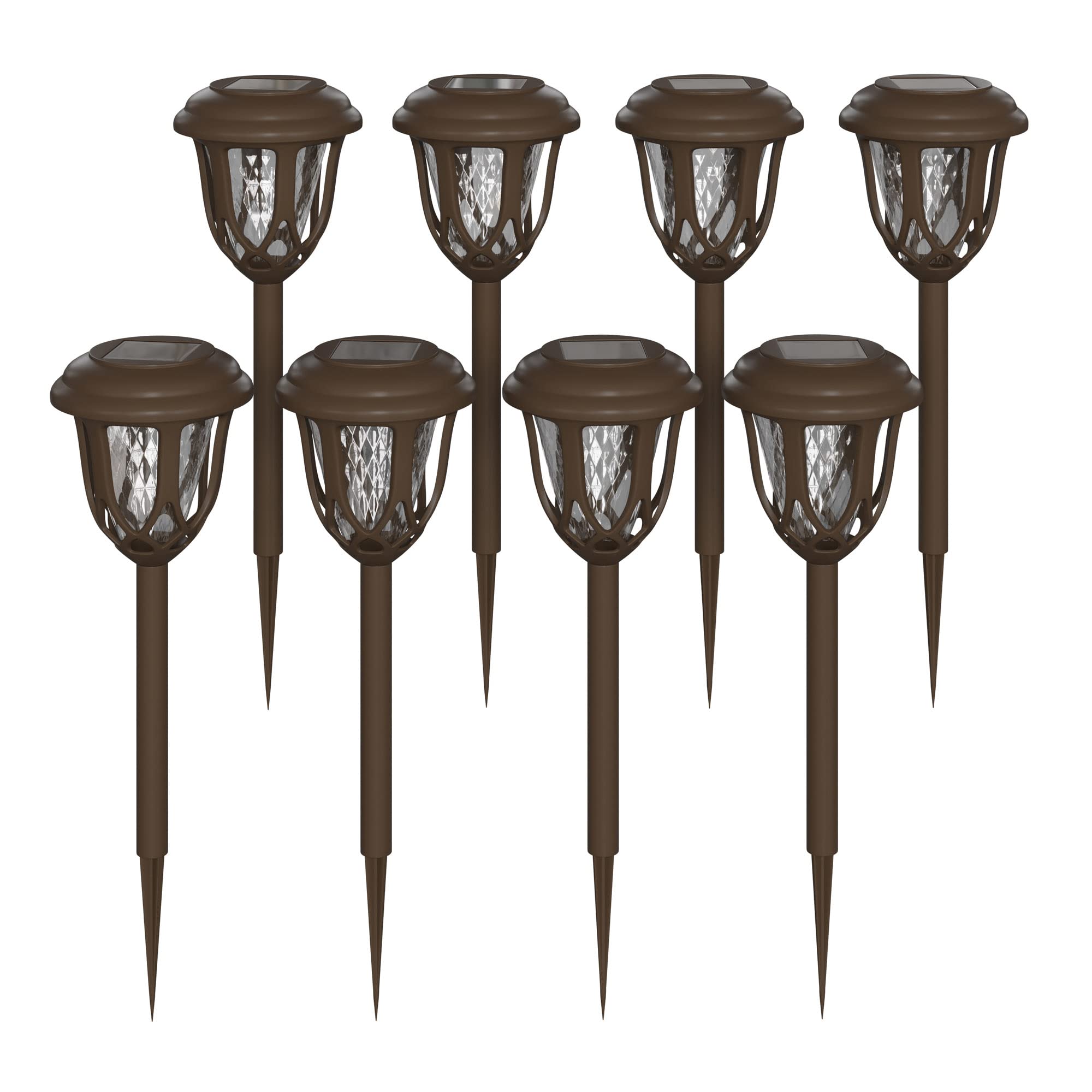 Flash Furniture Hess 8 Pack Led Solar Lights - All-Weather Brown Tulip Style Outdoor Solar Powered Lights - Landscape Lighting For Pathway, Garden, & Yard, 3.37X3.37X14, Brown