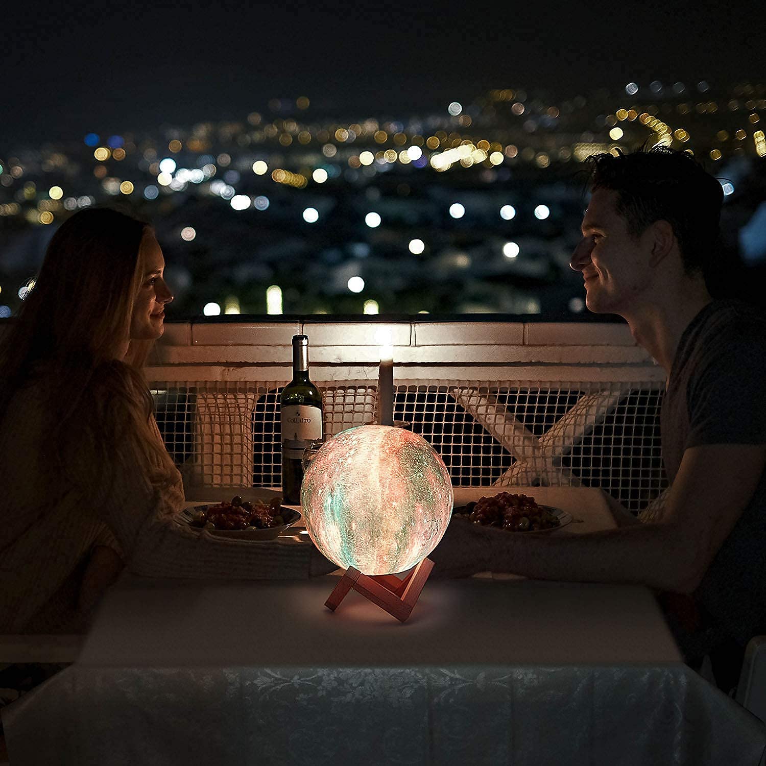 LOGROTATE Moon Lamp - 16 Colors LED Night Light, 7.0 inch, 3D Printed, USB Rechargeable, Multicolor, Model SML-2020
