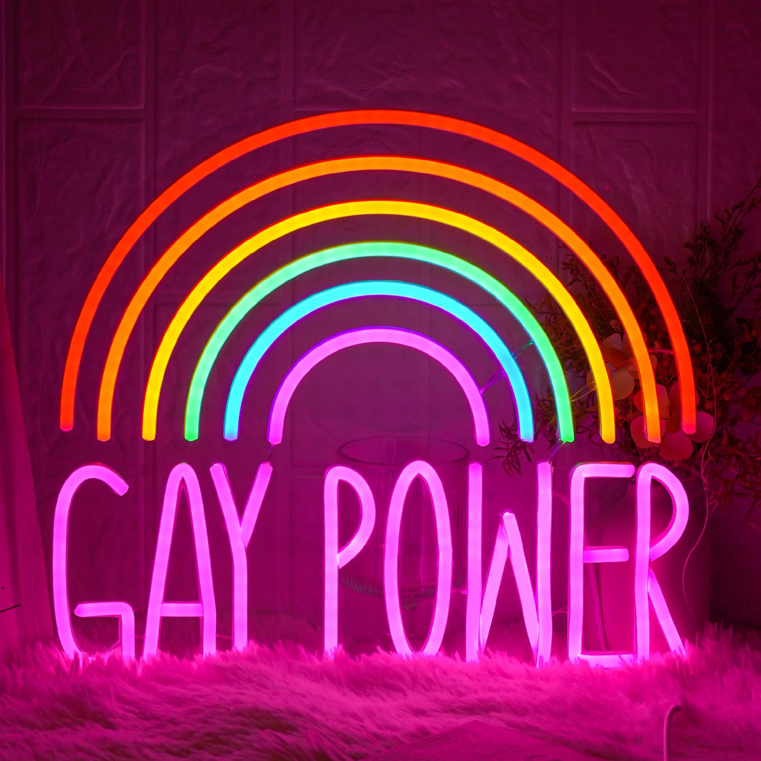 Lmsignly Gay Power Neon Sign Rainbow Neon Light For Wall Decor Dimmable Pink Letter Neon Light Sign For Gay Bar Prideclassroom Decor Bedroom Living Room Club Nursery Christmas Gift