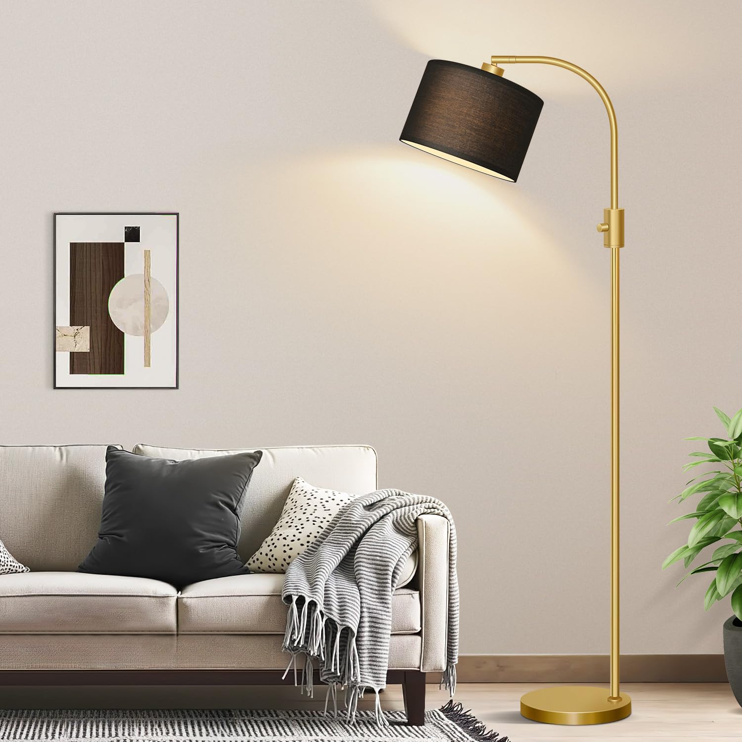 ?Upgraded? Dimmable Gold Floor Lamp, 1200 Lumens Led Bulb Included, Arc Floor Lamps For Living Room Modern Standing Lamp With Bl