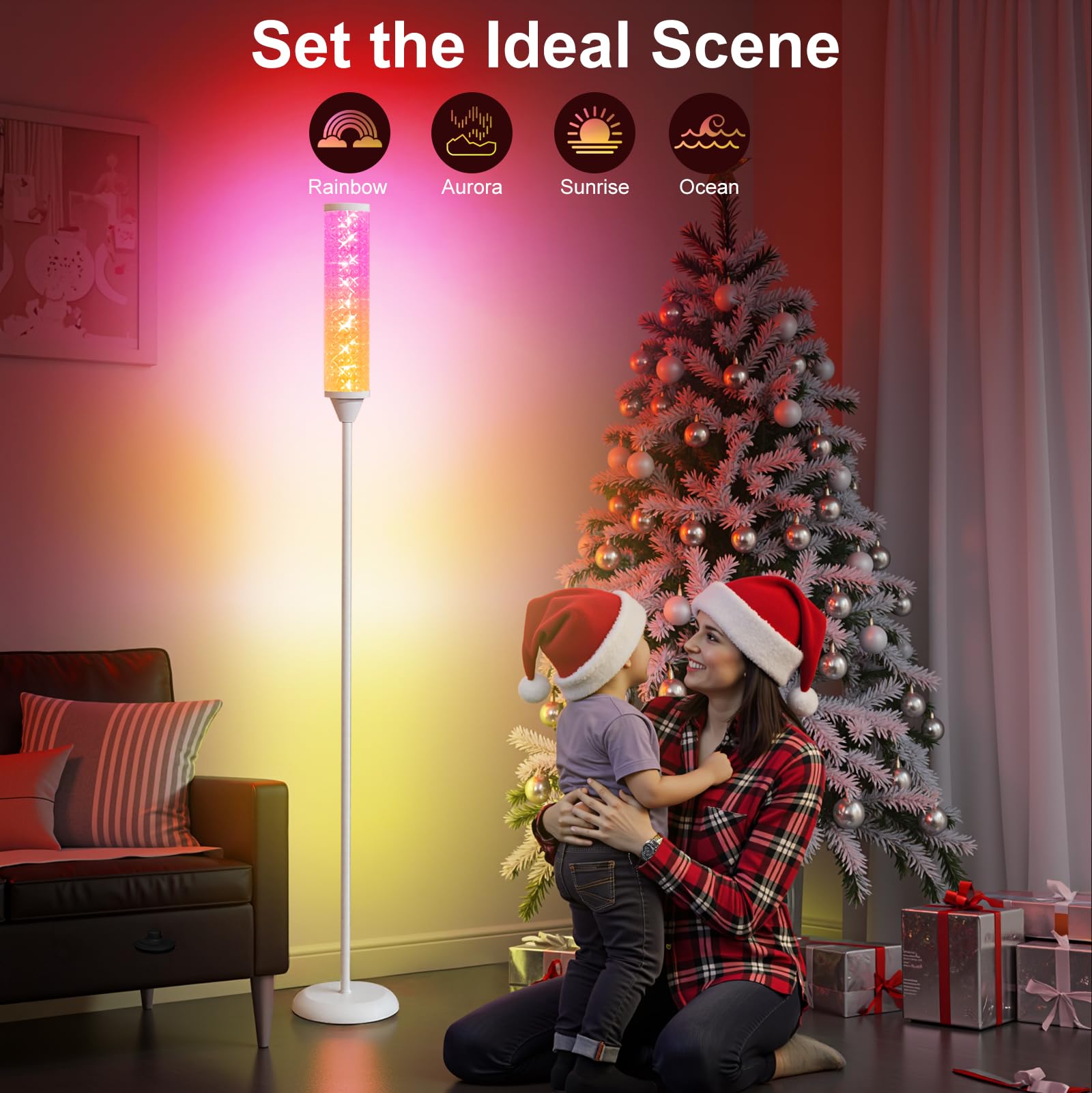 WORLD WIN Prism Glow Floor Lamp - Smart RGB LED, Mosaic Star, 3 Color Temperatures, Iron, White, Model: prism glow floor lamp 04