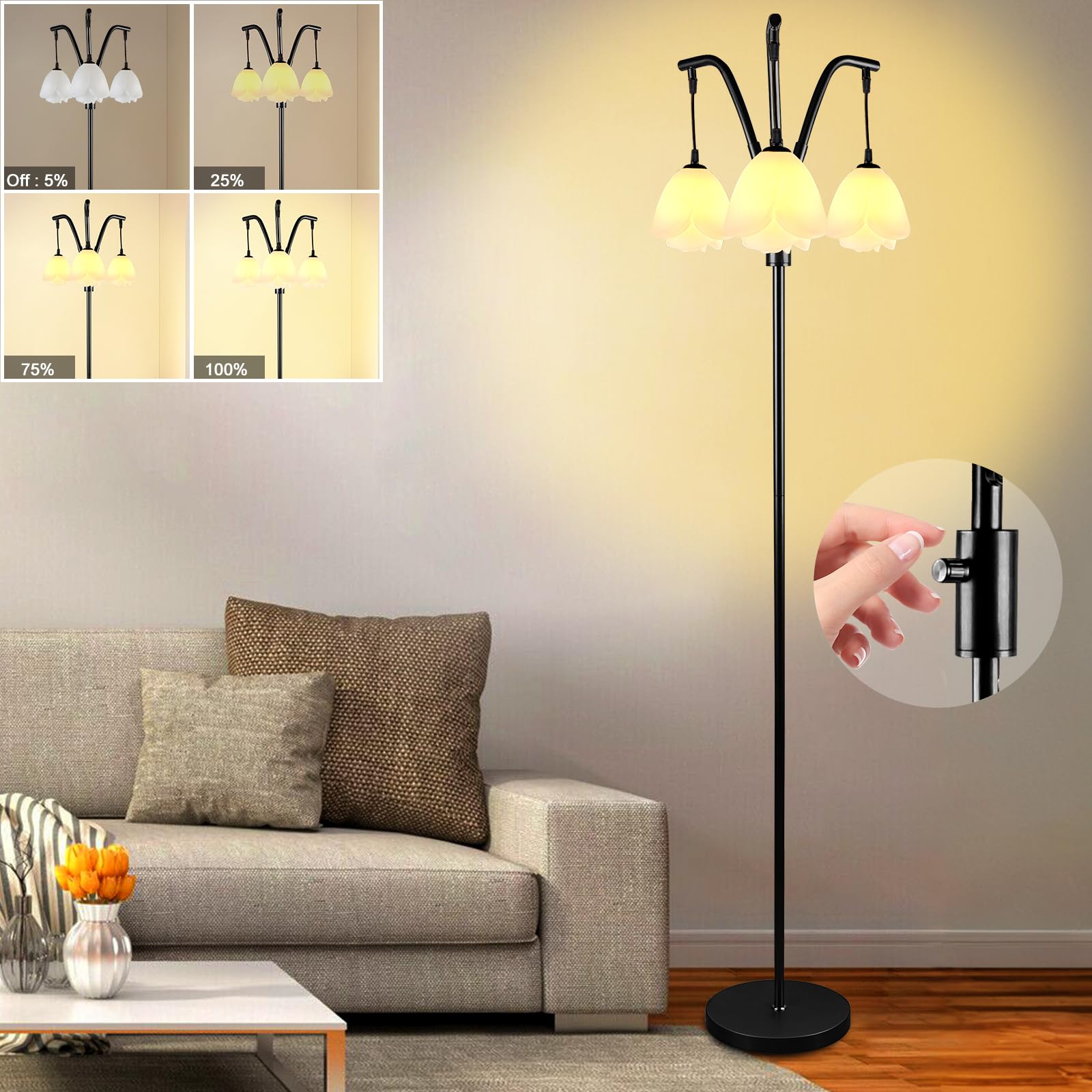 Lightdot 67In Industrial Tree Floor Lamp,Black Dimmable (Brightness Adjustable) Mid Century Standing Lamps With E26 Led Bulbs In