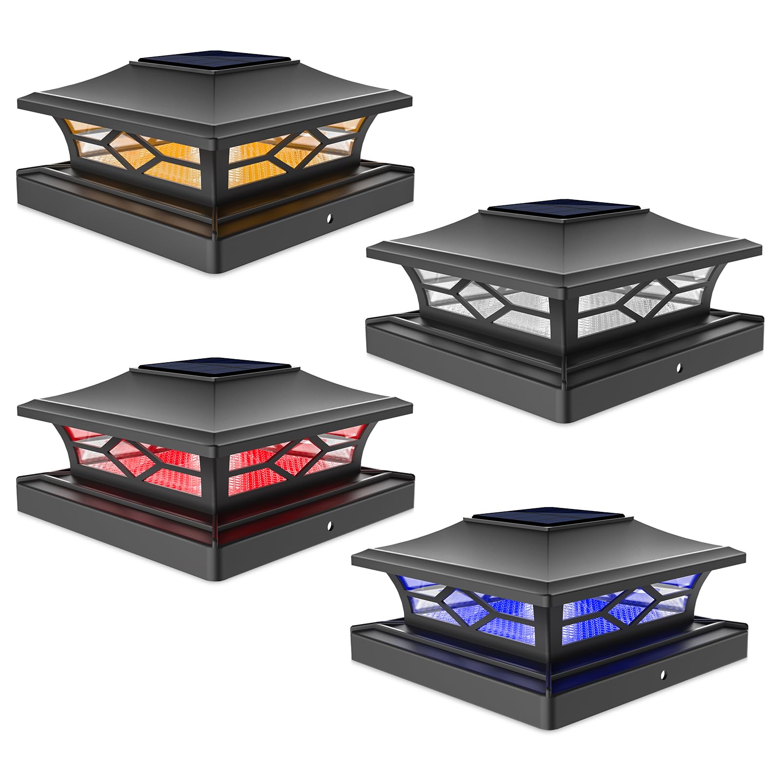 VOLISUN Solar Fence Post Cap Light Outdoor LED, Waterproof RGB, 4 Pack, Black, for 4x4/6 Posts, Patio Deck Garden Decor