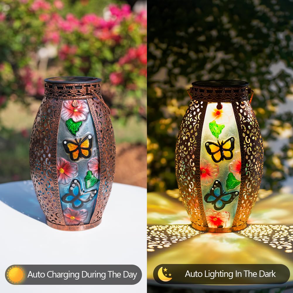 Vewogarden Solar Lanterns Outdoor Waterproof Hanging Decorative Butterfly Solar Lights For Patio Porch Garden Table Decor