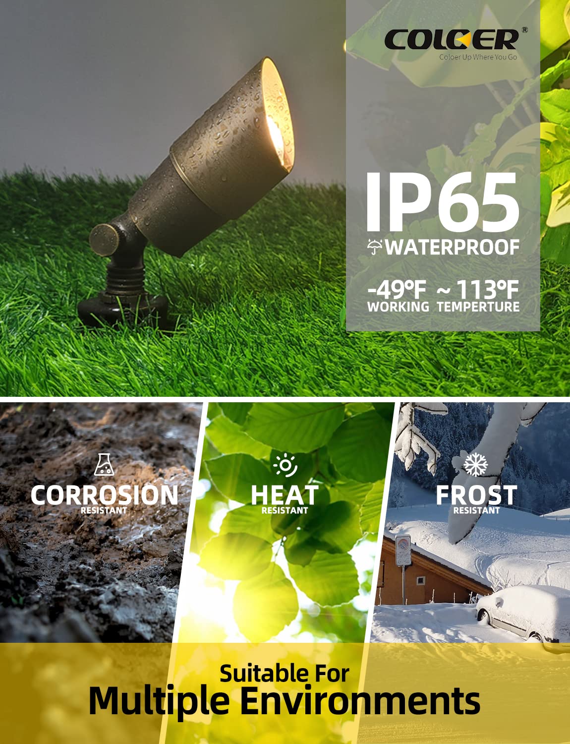 Coloer Die-Cast Brass Low Voltage Spotlight, Outdoor Spot Lights For Yard,12V Ac/Dc Led Landscape Lighting Fixture, Directional Garden Patio Spot Up Light(Bronze, 1-Pack Without Bulb,101B)