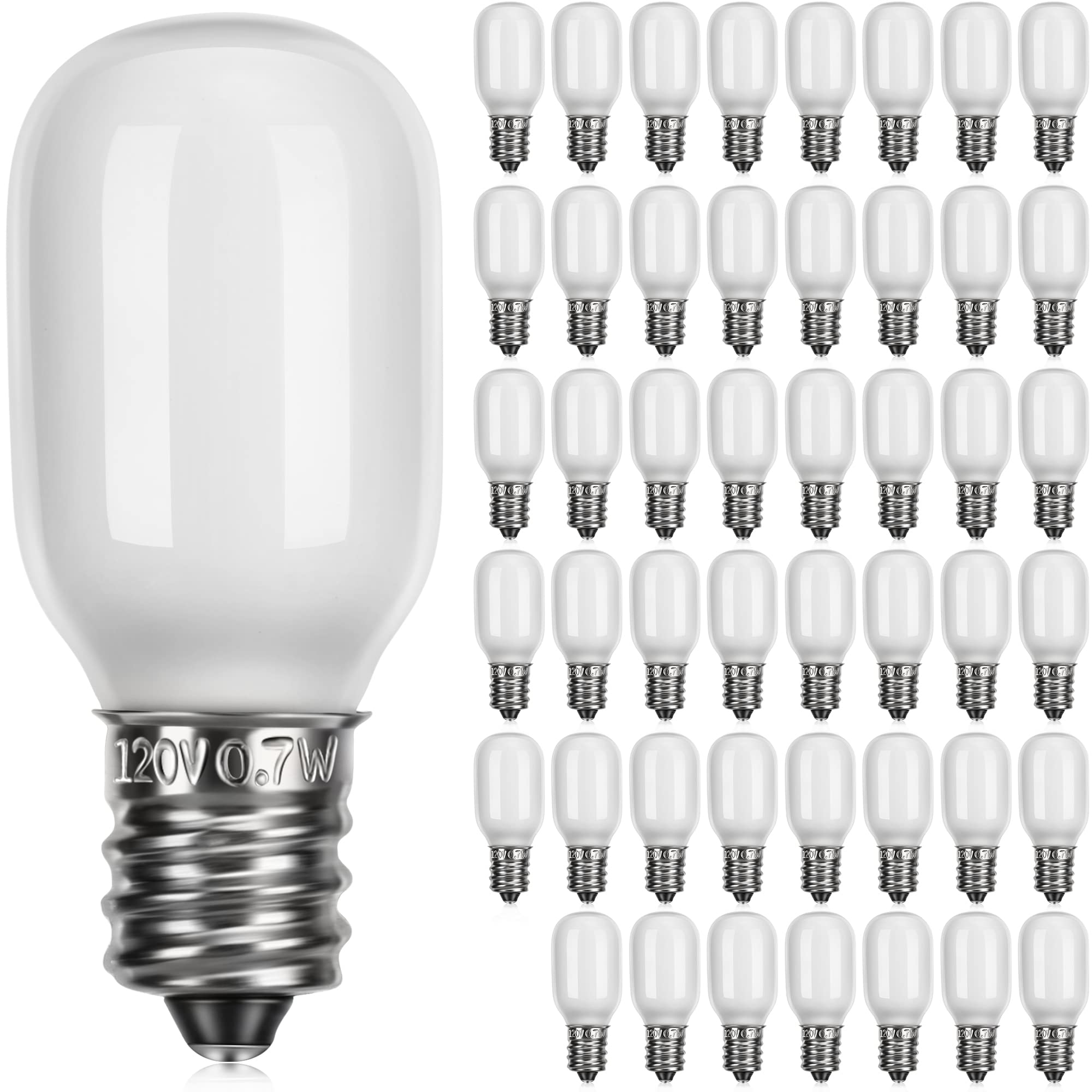 Meonum Christmas Village Replacement Light Bulbs  E12 Candelabra Base T20 Led Bulbs  0.7W 120V Replacement Light Accessories For Villages Houses  Christmas Tree  Halloween Pumpkin(48 Pieces)