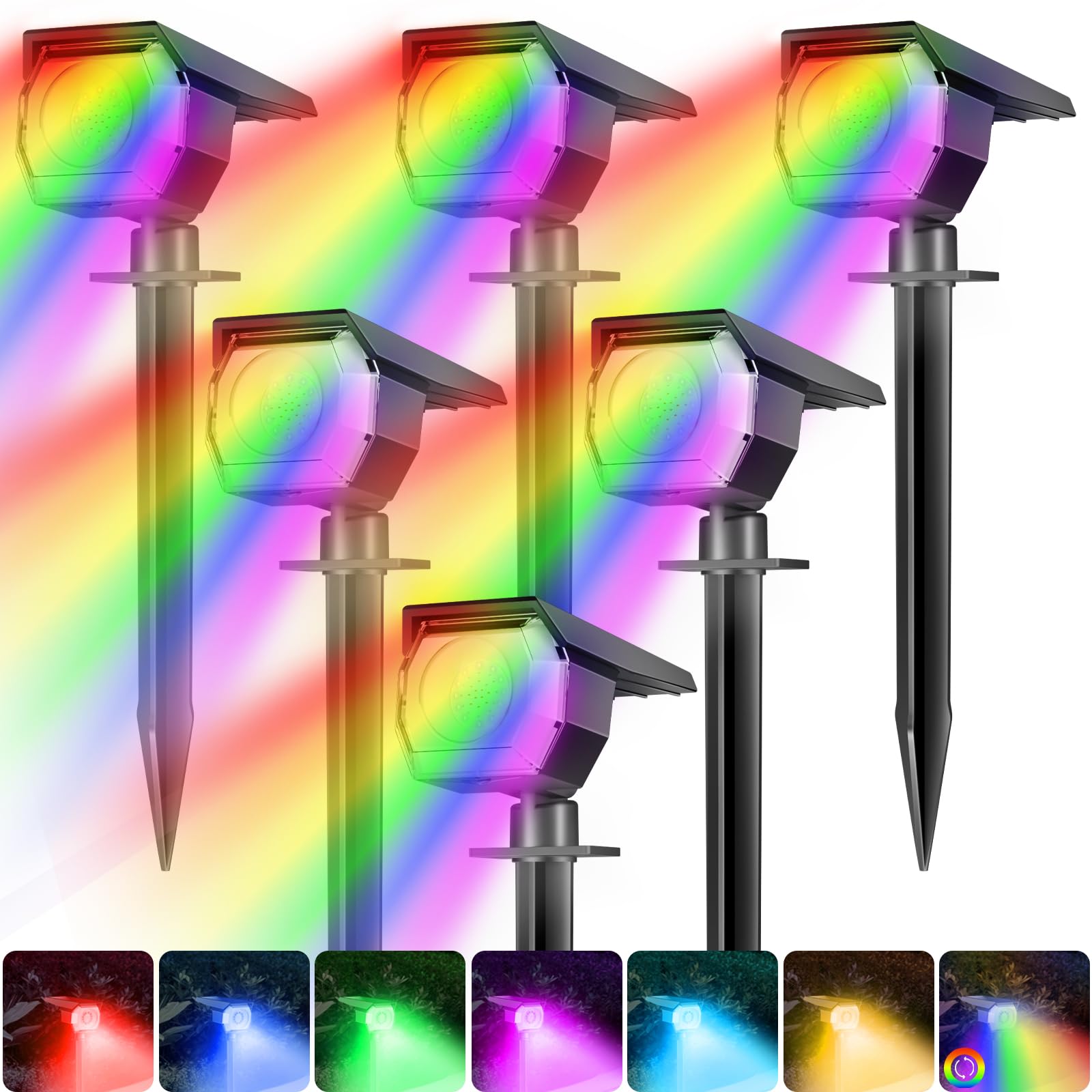 Peasur 6 Pack Solar Spot Lights Outdoor Color Changing, 7 Modes Halloween RGB Solar Powered Waterproof Spotlight, Landscape Ligh