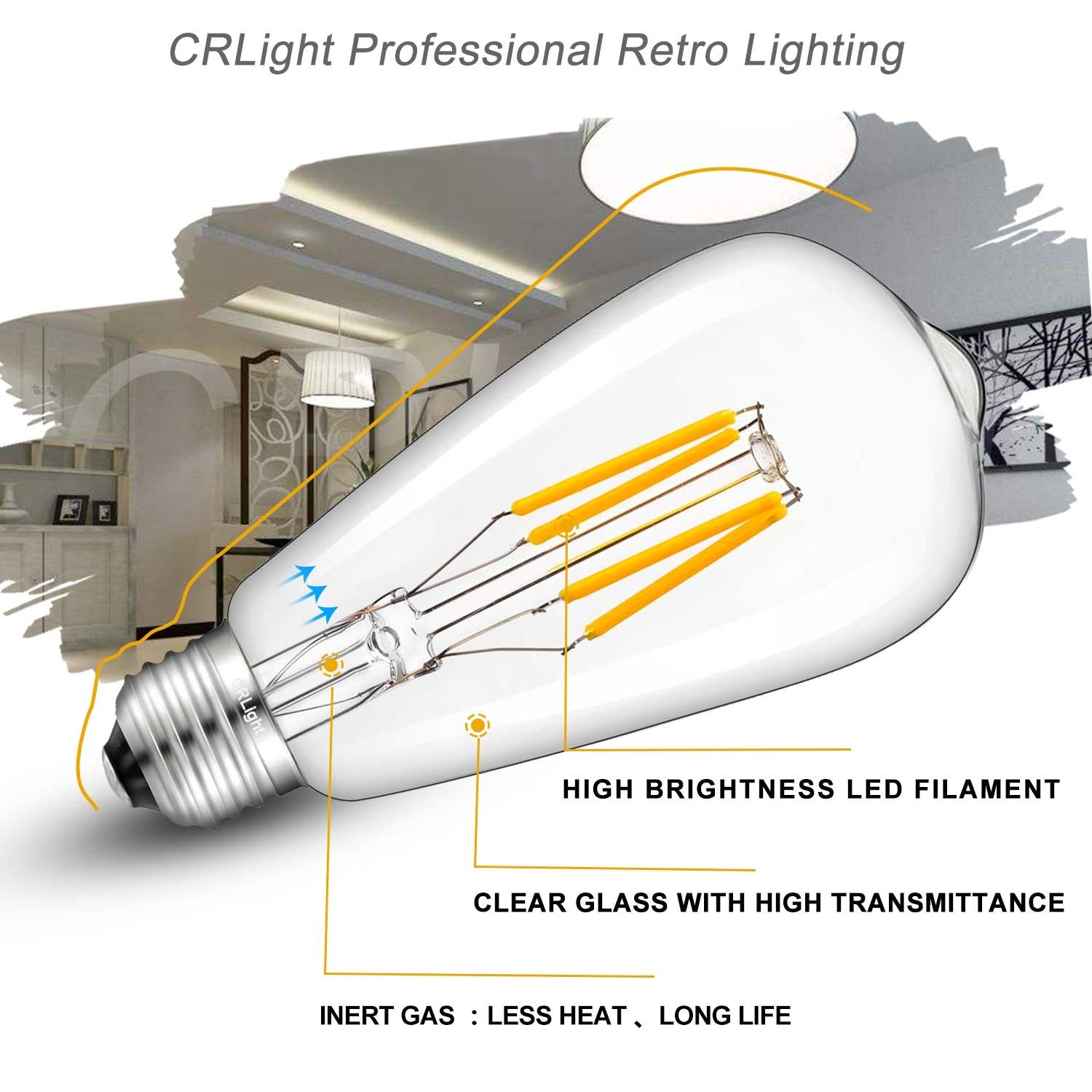 Crlight 4W Dimmable Led Edison Bulbs, 4000K Daylight White, 40W Equivalent, Pack Of