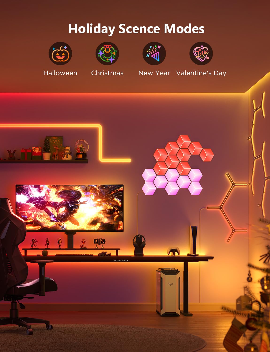 Govee Glide Y Lights - RGBIC LED Gaming Wall Lights, 7 Pack, Smart Wi-Fi, Music Sync, Silver, Model H6065