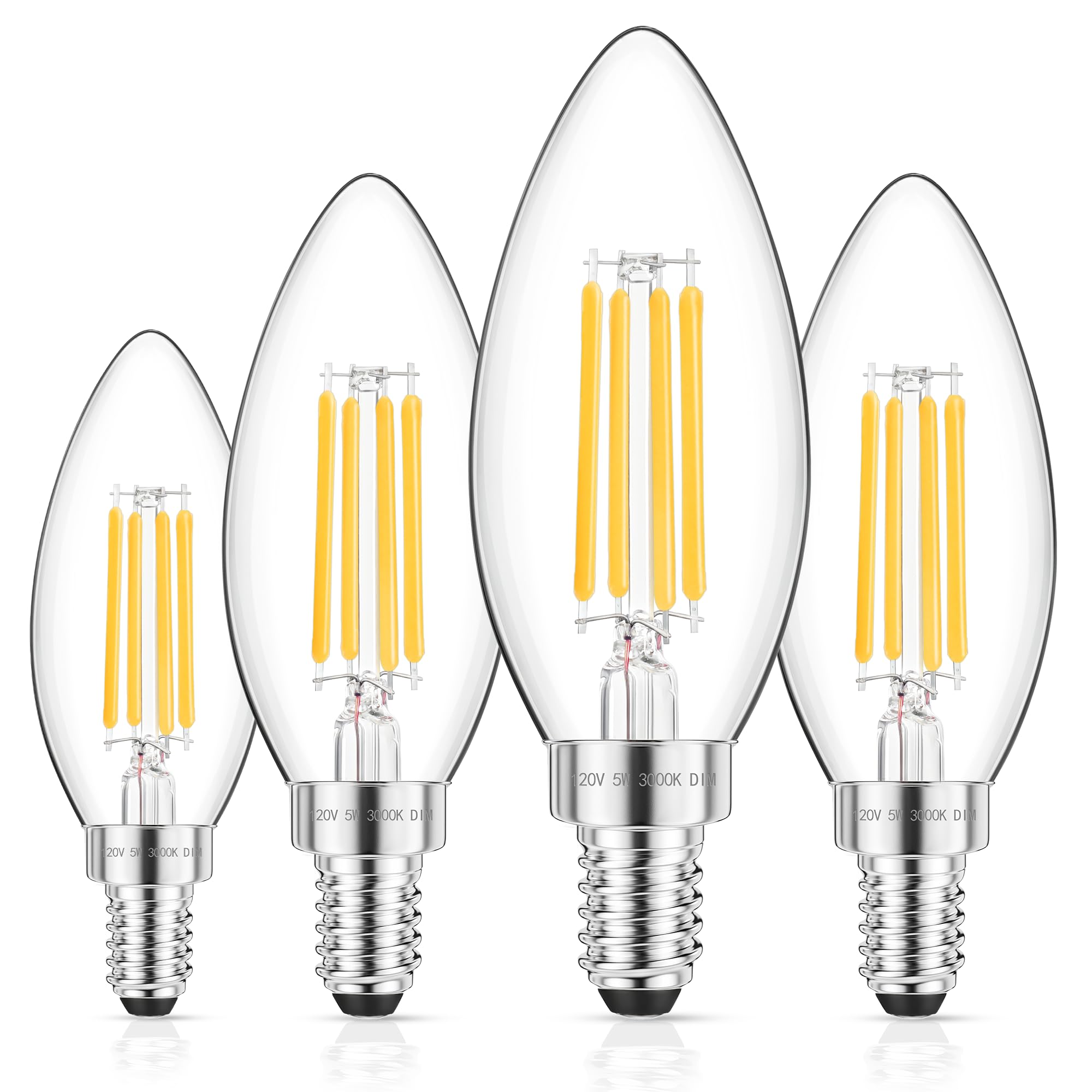 GGOYING E12 Candelabra LED Bulb 60W Equivalent  600LM Dimmable Chandelier Light Bulbs  3000K Soft White  85+ CRI Candle Base Clear Filament Bulbs  4-Pack