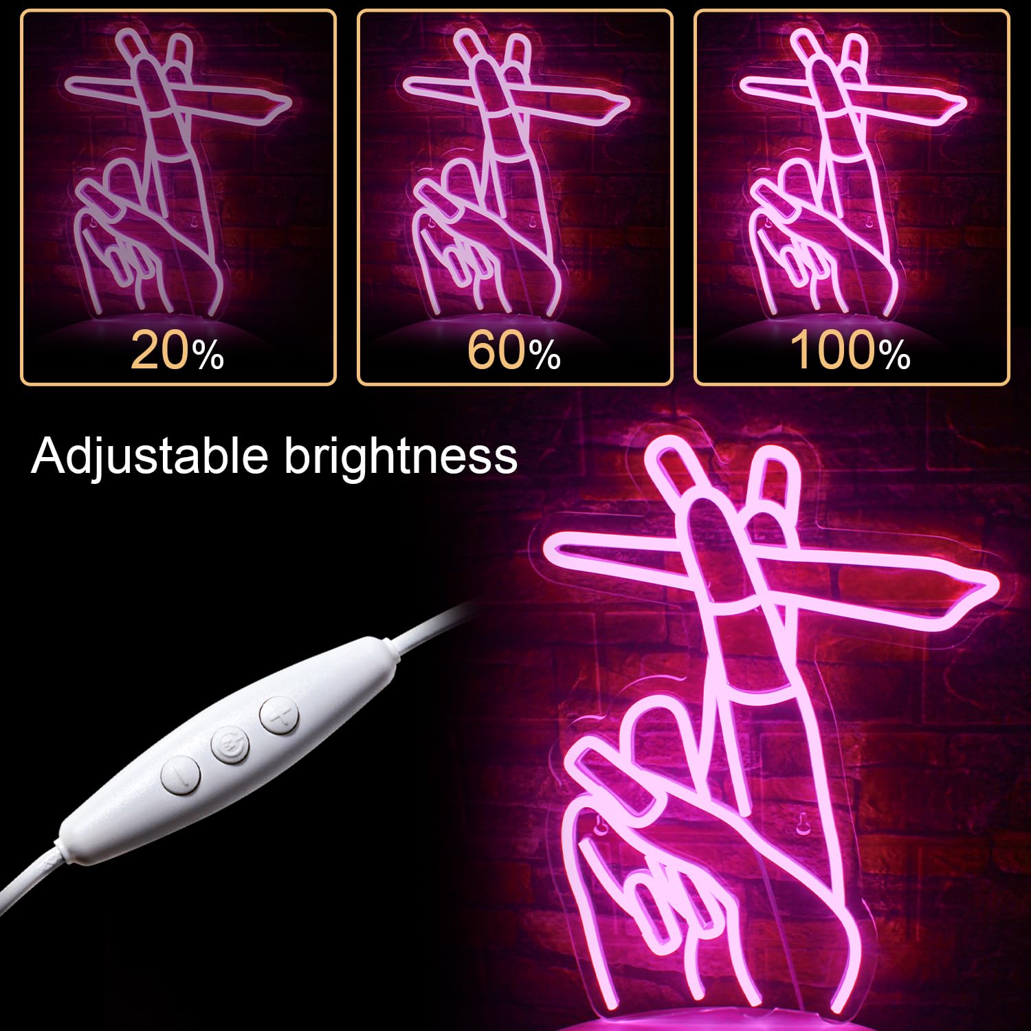 WLHOPE Pink LED Neon Hand Sign for Wall Decor, 30x40cm, Model LL-hand, Ideal for Bedroom, Home Bar, Girls Room, Party Decor