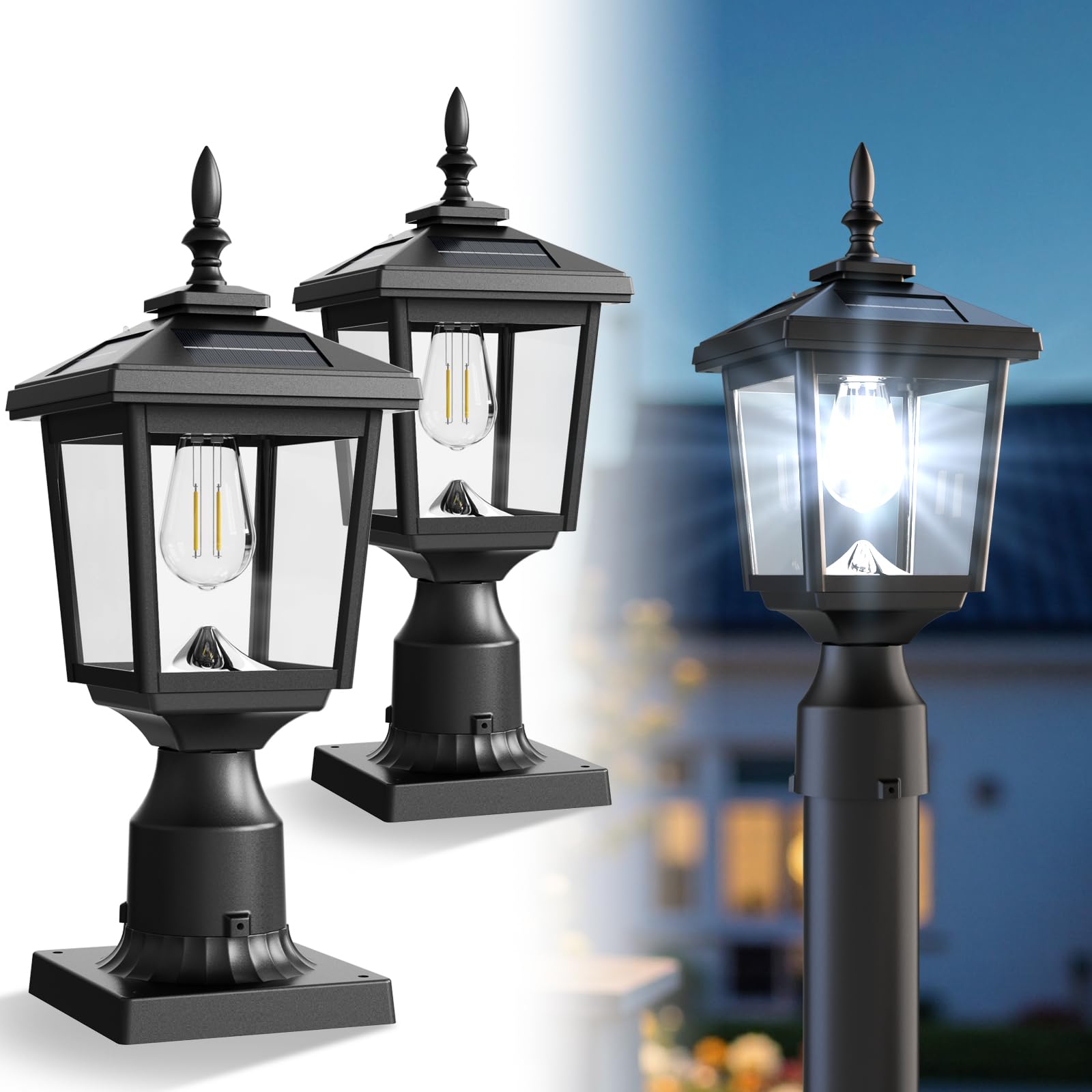 Greluna Solar Post Light Outdoor,2Pack 60 Lumens Dusk to Dawn Lamp Post Light, Solar Powered & Waterproof, Fits 6x6 Wooden Posts