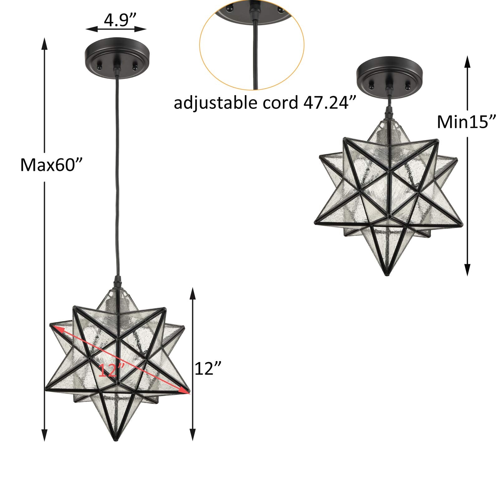 Danseer Black Seeded Glass Industrial Moravian Star Pendant Light Fixture