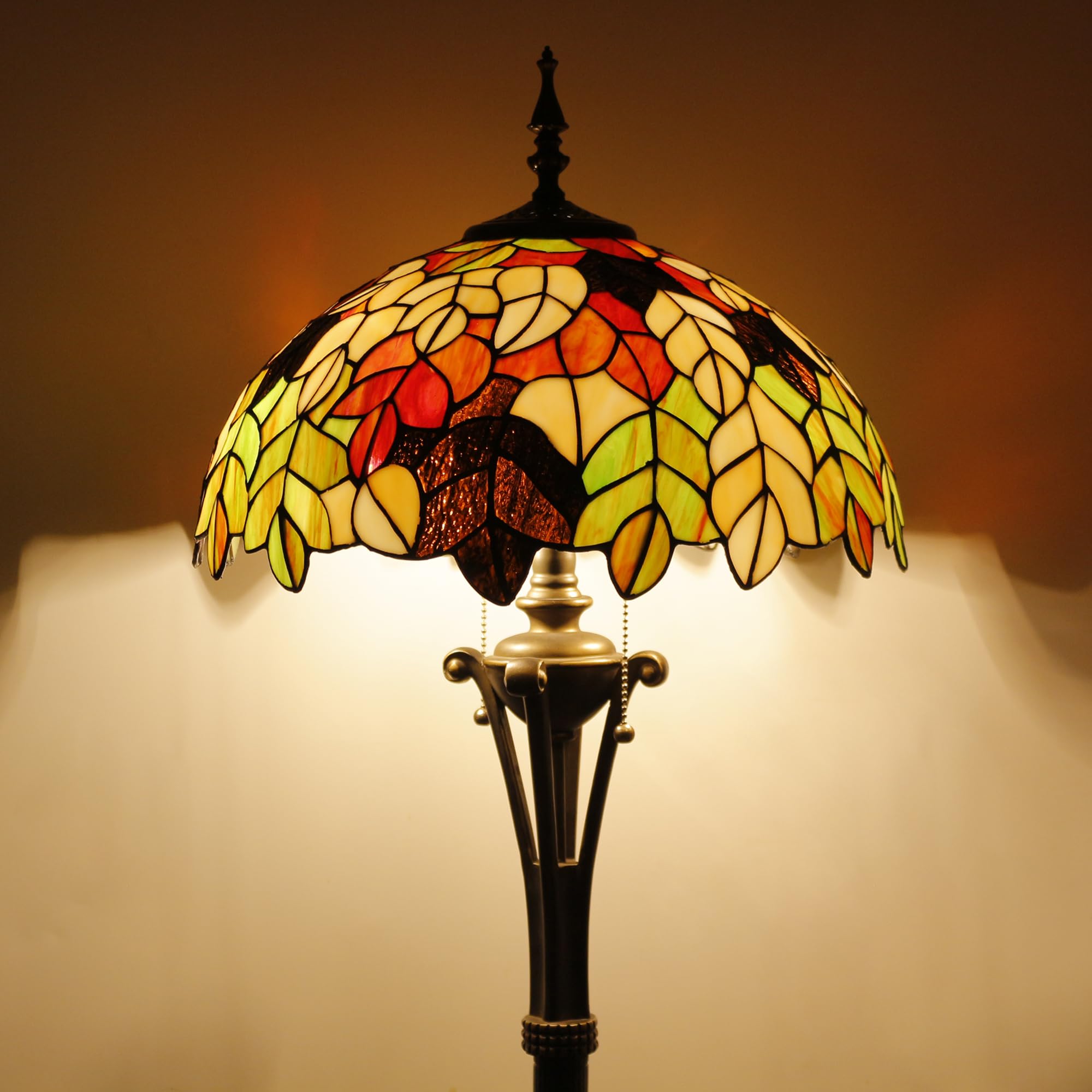 L-Juicwe Tiffany Floor Lamp Maple Leaf Stained Glass Standing Reading Light 16X16X70 Inches Antique Pole Corner Lamp Decor Bedro