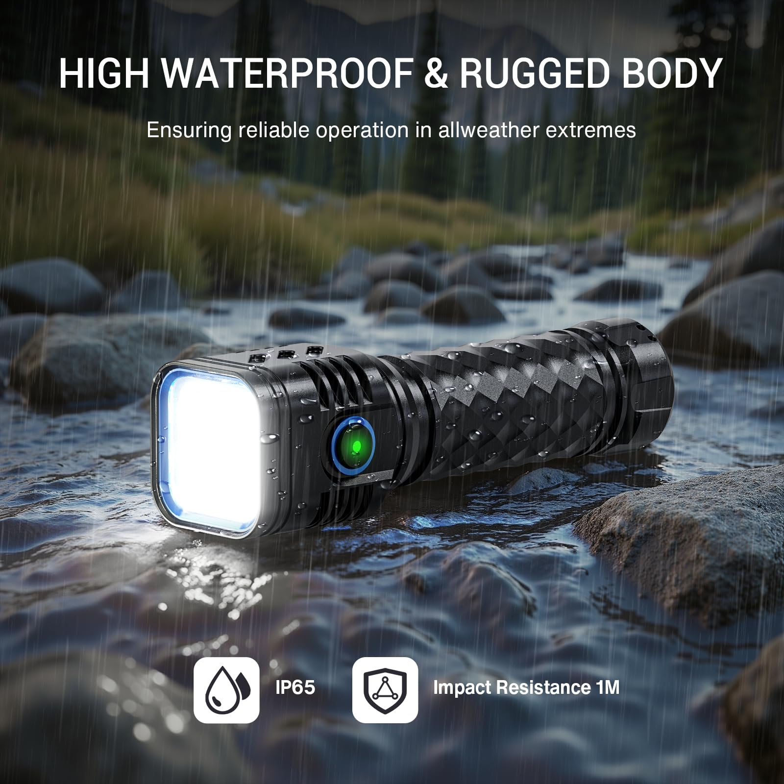 WdtPro Rechargeable Metal Flashlight EX4, 4 LEDs, Waterproof, Black, 1 Pack - Super Bright for Camping, Hiking, Emergency Use