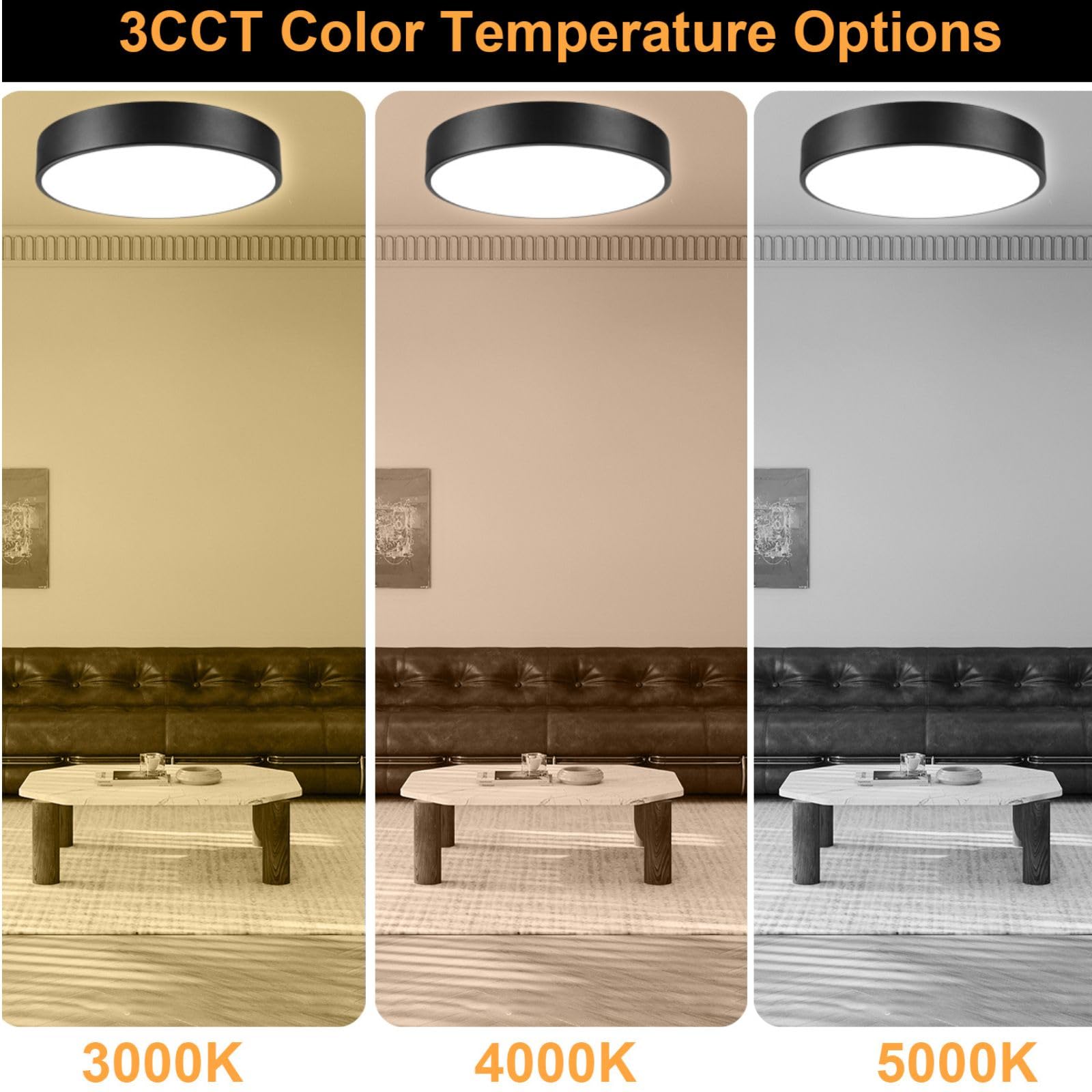 Enateclite Matte Black Flush Mount Ceiling Light, 3000-5000K 13Inch Modern Bedroom Lighting Fixtures Ceiling Mount, Dimmable Ove