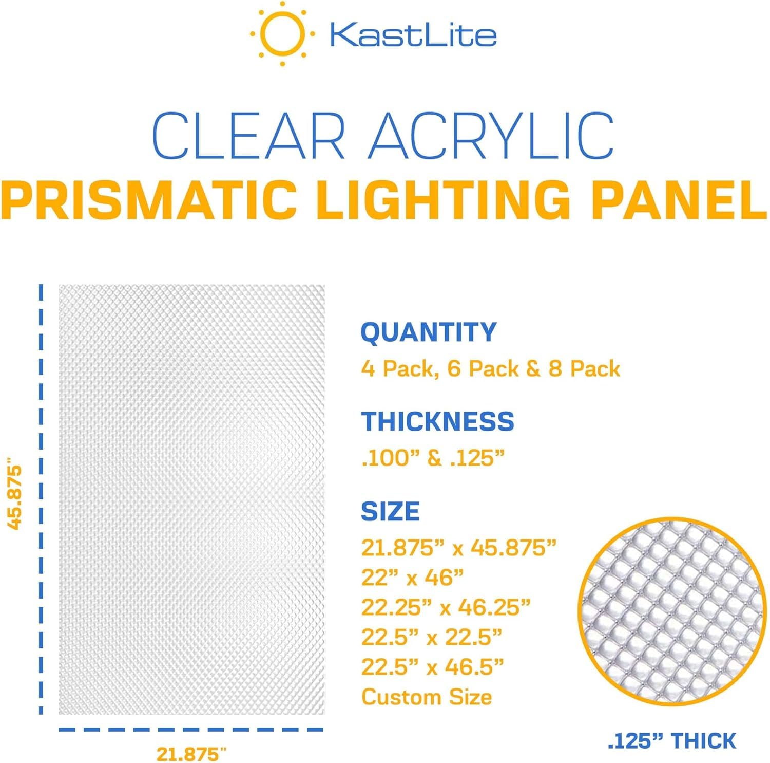 Kastlite Clear Acrylic Prismatic Lighting Panel - Heavy Duty | 22.5'' X 22.5'' | .125'' Thick Ceiling Panel | Replacement Fluore