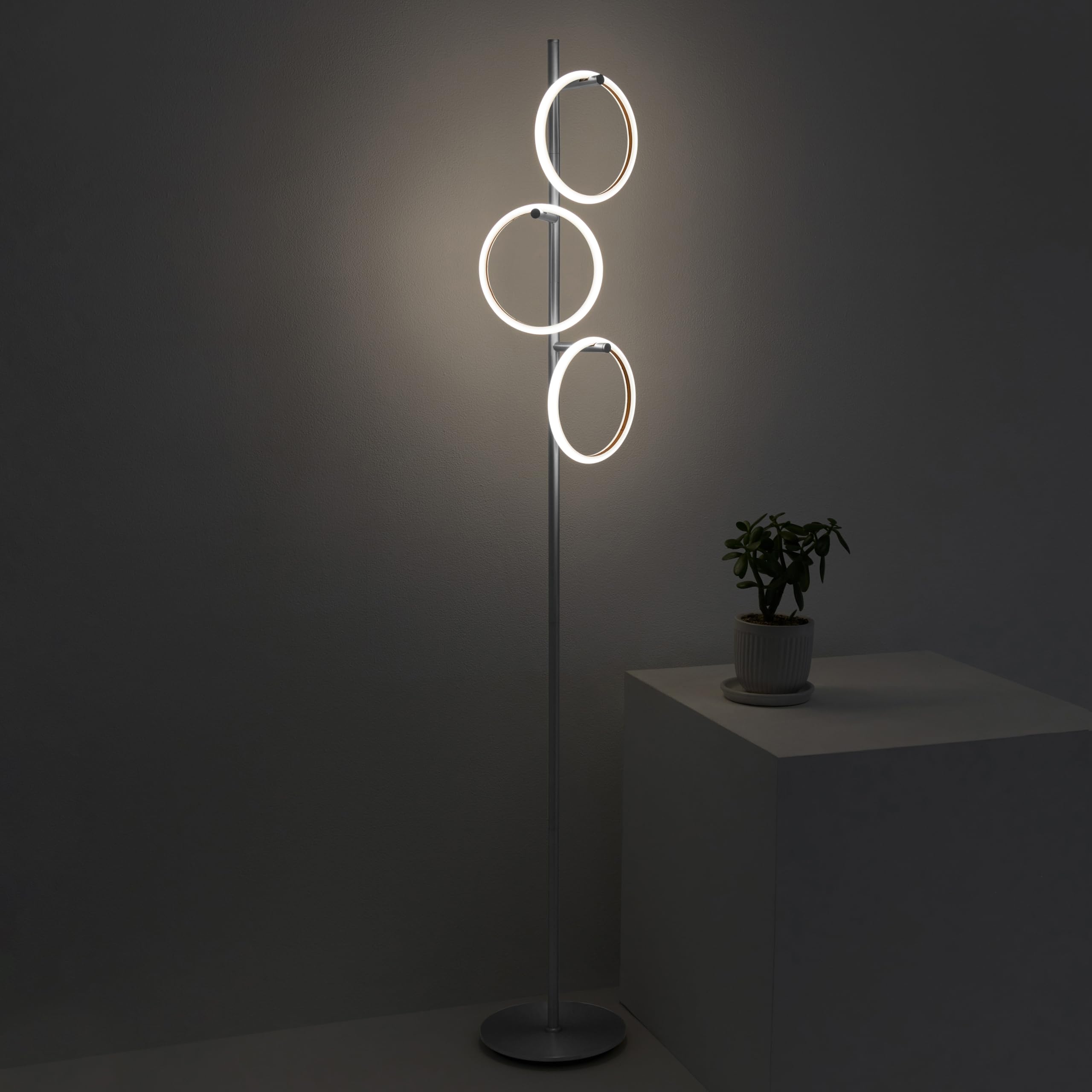 Brightech Saturn LED Tree Floor Lamp - 3 Light Metal Design - Warm White Light - Silver Finish - Tall Standing Lamp for Living Room and Office