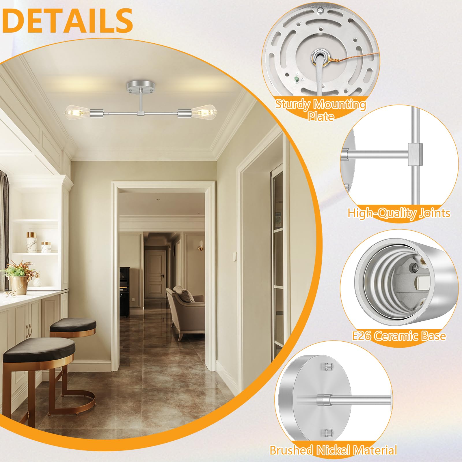 Fadimikoo 2-Light Brushed Nickel Vanity Lights For Bathroom, Silver Bathroom Lighting Fixtures Over Mirror, Modern Indoor Wall S