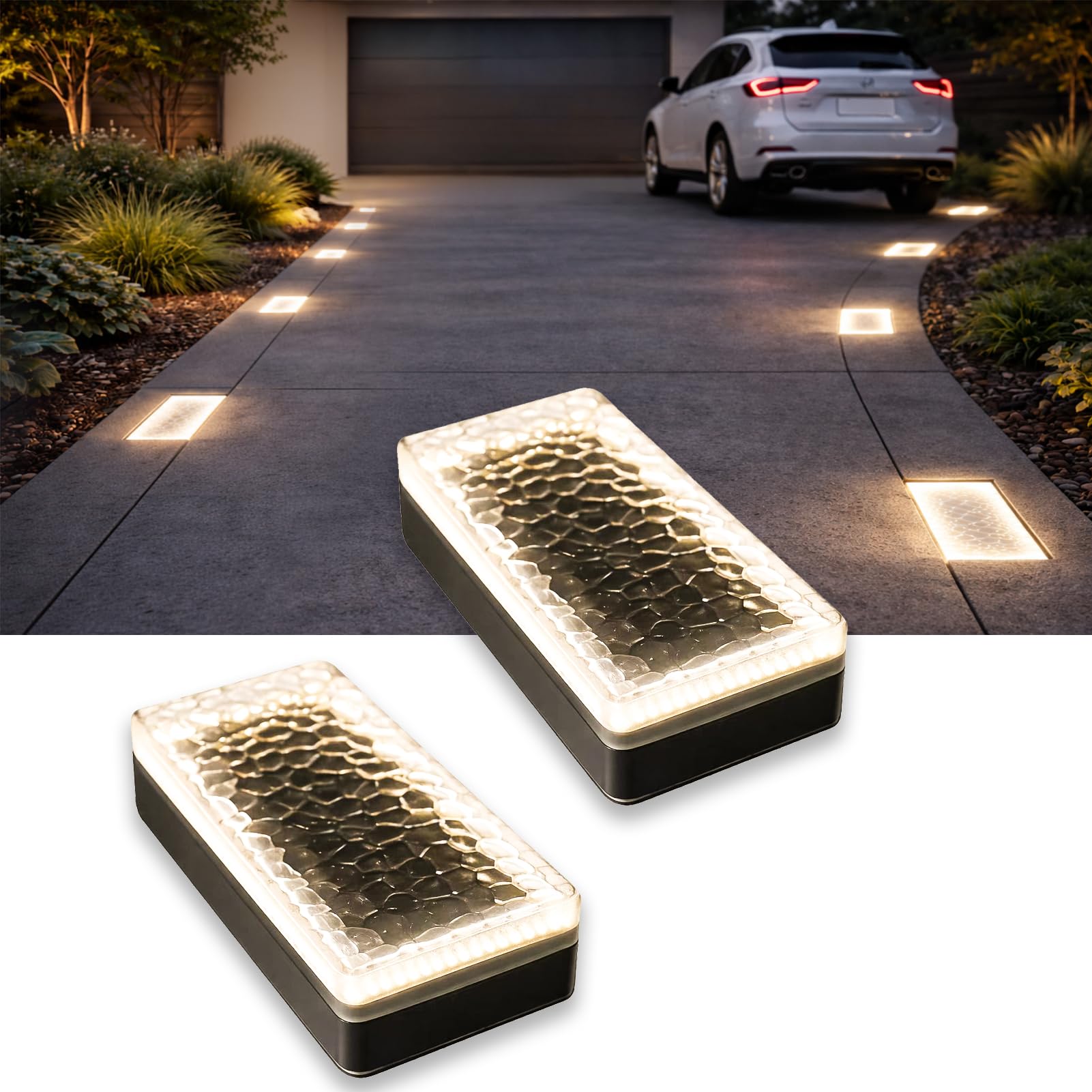 SHONELIGHTING 4x8 Solar Ground Lights, Super Bright 100 LEDs Paver Lights, Outdoor Waterproof Recessed Lighting Bricks for Drive